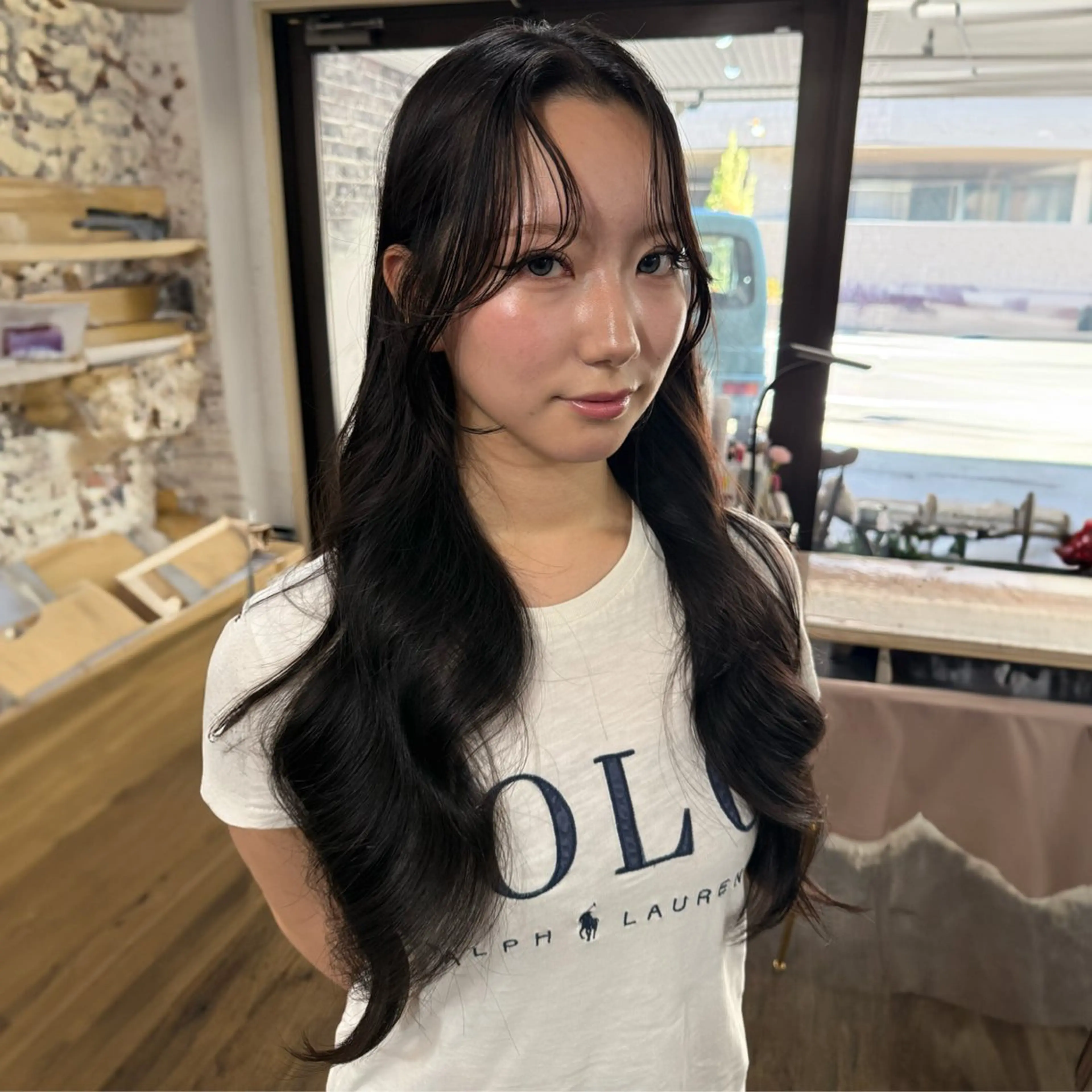 ロング カラー グレージュ ボブ くびれヘア 顔まわりレイヤー 顔周りカット カット ヘアカラー トリートメント フリーランス所属・韓国ヘア レイヤー くびれヘアMATSUのヘアスタイル