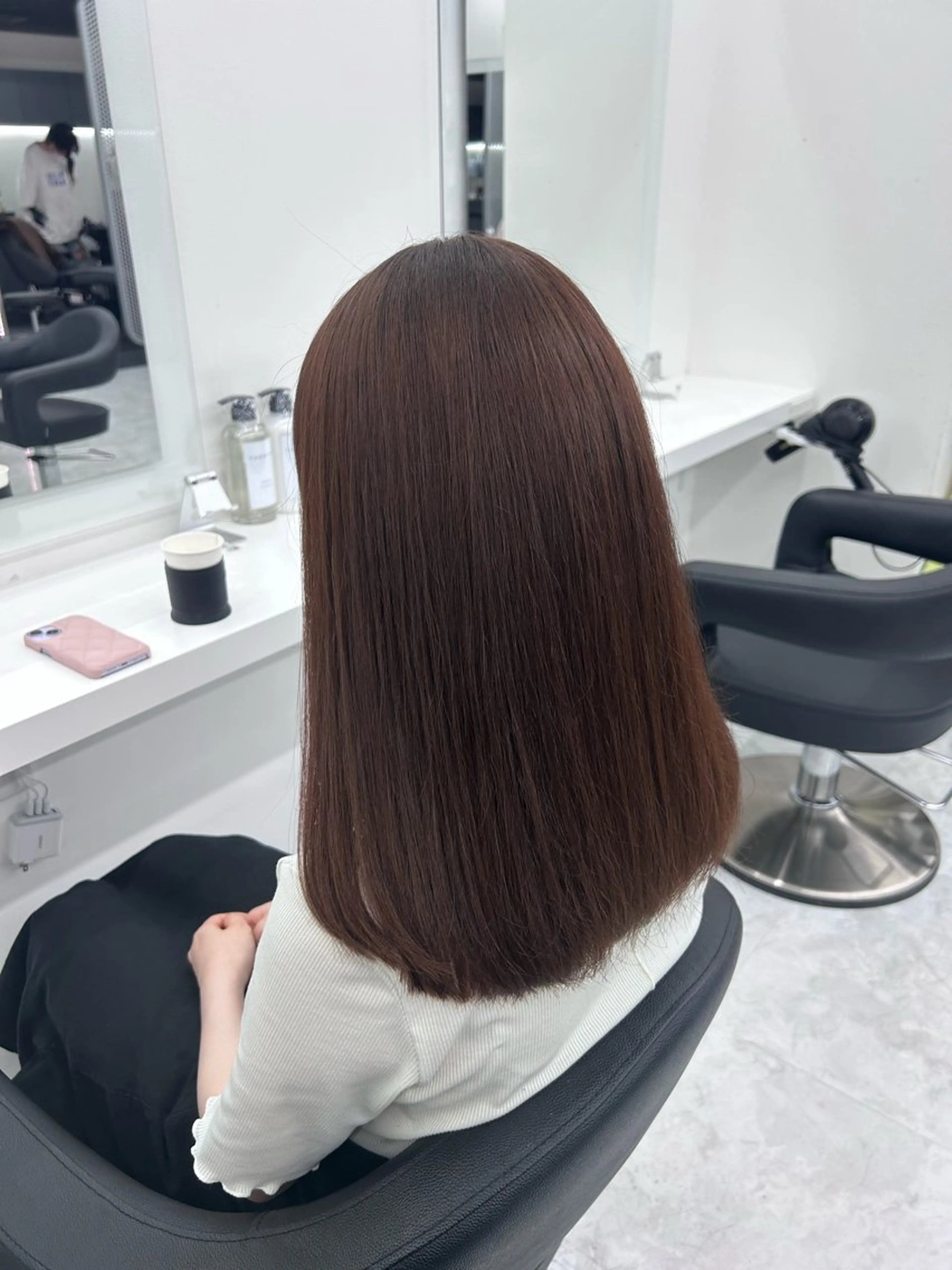 セミロング カラー パーマ ヘアアレンジ メンズ キッズ ヘアカラー トリートメント ヘアセット ブリーチなしカラー/ ブラウン/レイヤーのヘアスタイル
