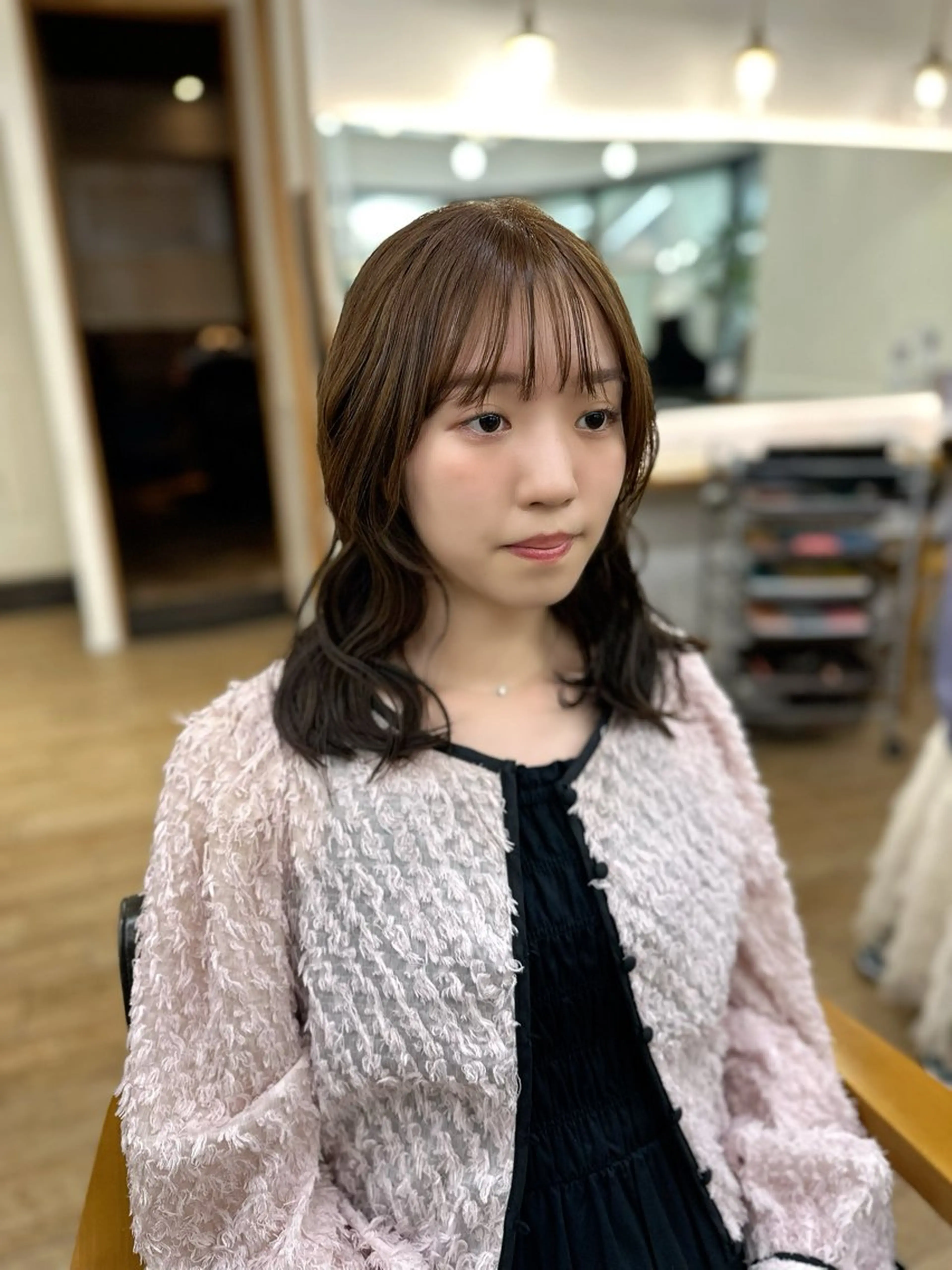 セミロング カラー パーマ ヘアアレンジ メンズ キッズ 小顔顔まわり/ レイヤーカット🌿のヘアスタイル