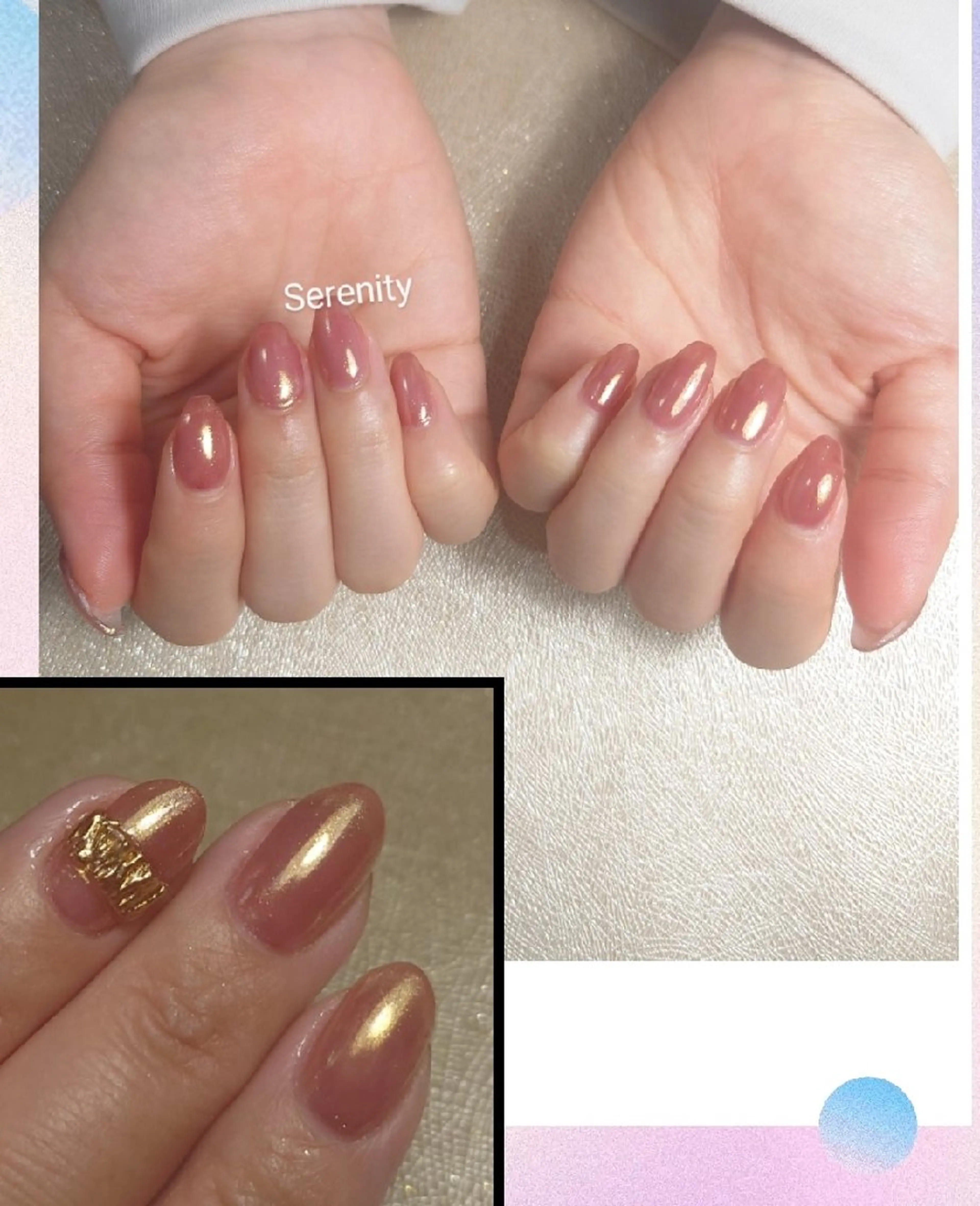 ネイル ブラウン ゴールド おそろいネイル ミラーネイル 赤色 nail  serenityのネイルデザイン