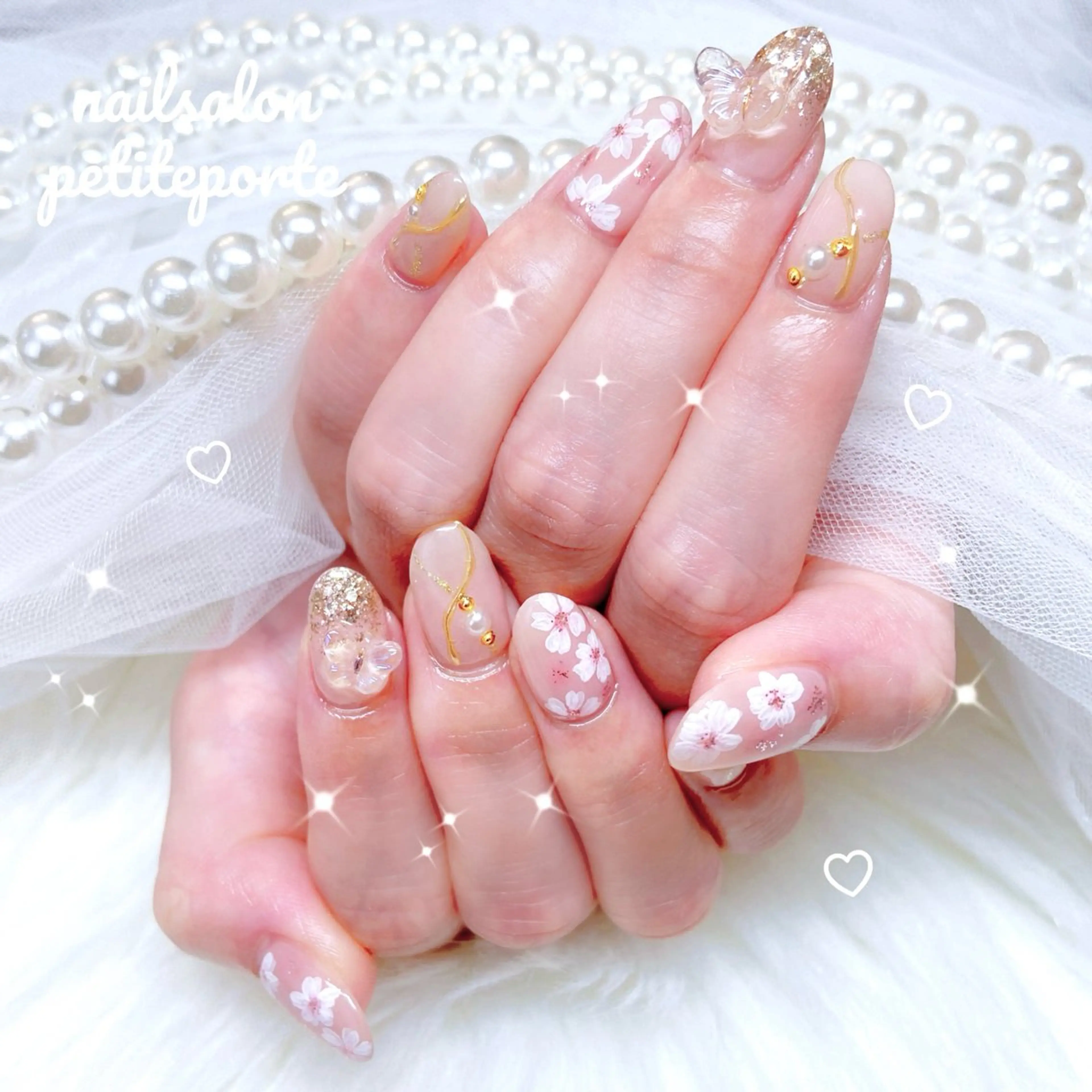 ネイル アートネイル 桜ネイル オフィスネイル ピンク ピンクベージュ ハンドネイル petite porteのネイルデザイン