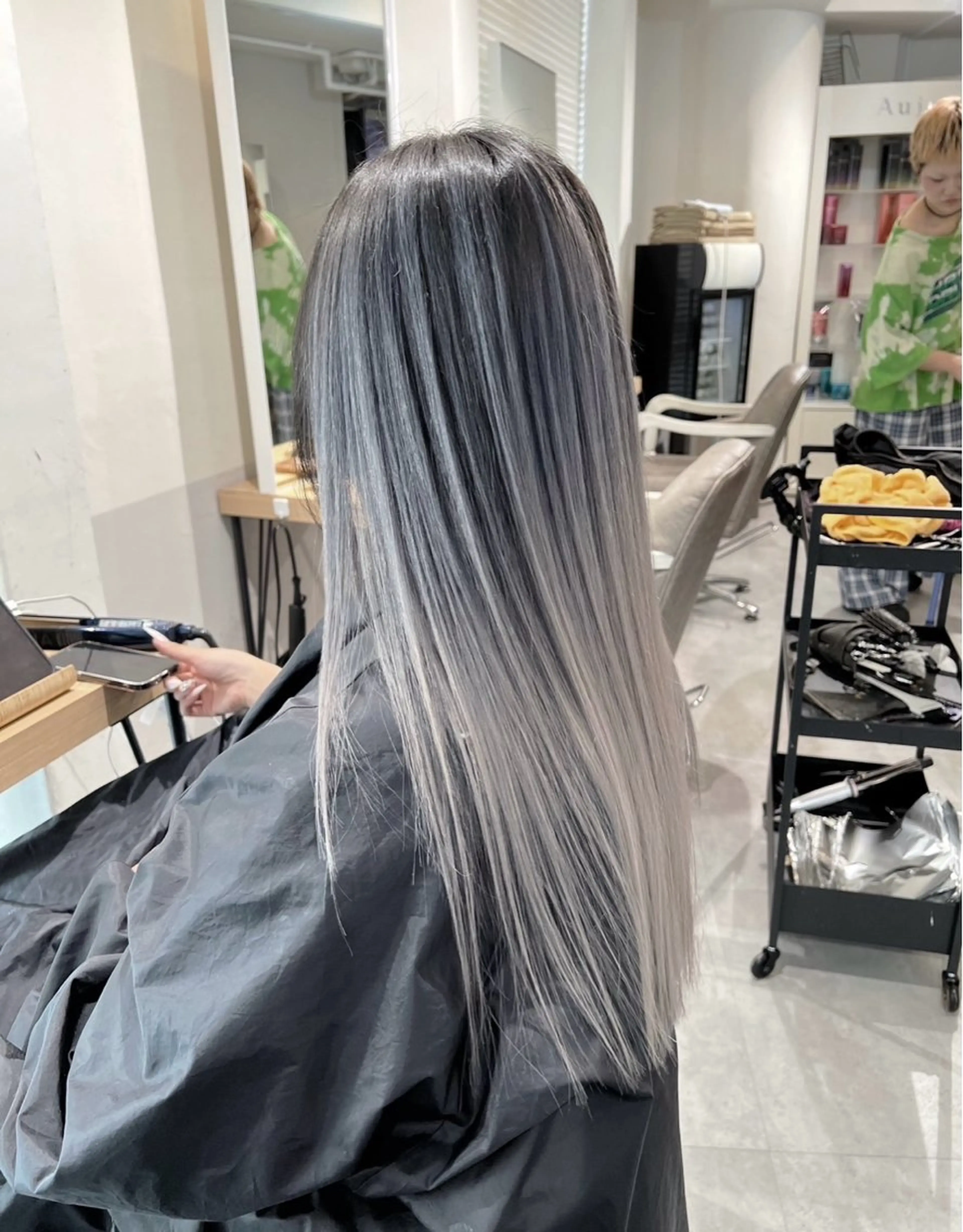 ロング カラー バレイヤージュ シルバー ホワイトシルバー レイヤーカット ヘアカラー トリートメント ROBIN所属・指名数No.1 /NAOYAのヘアスタイル