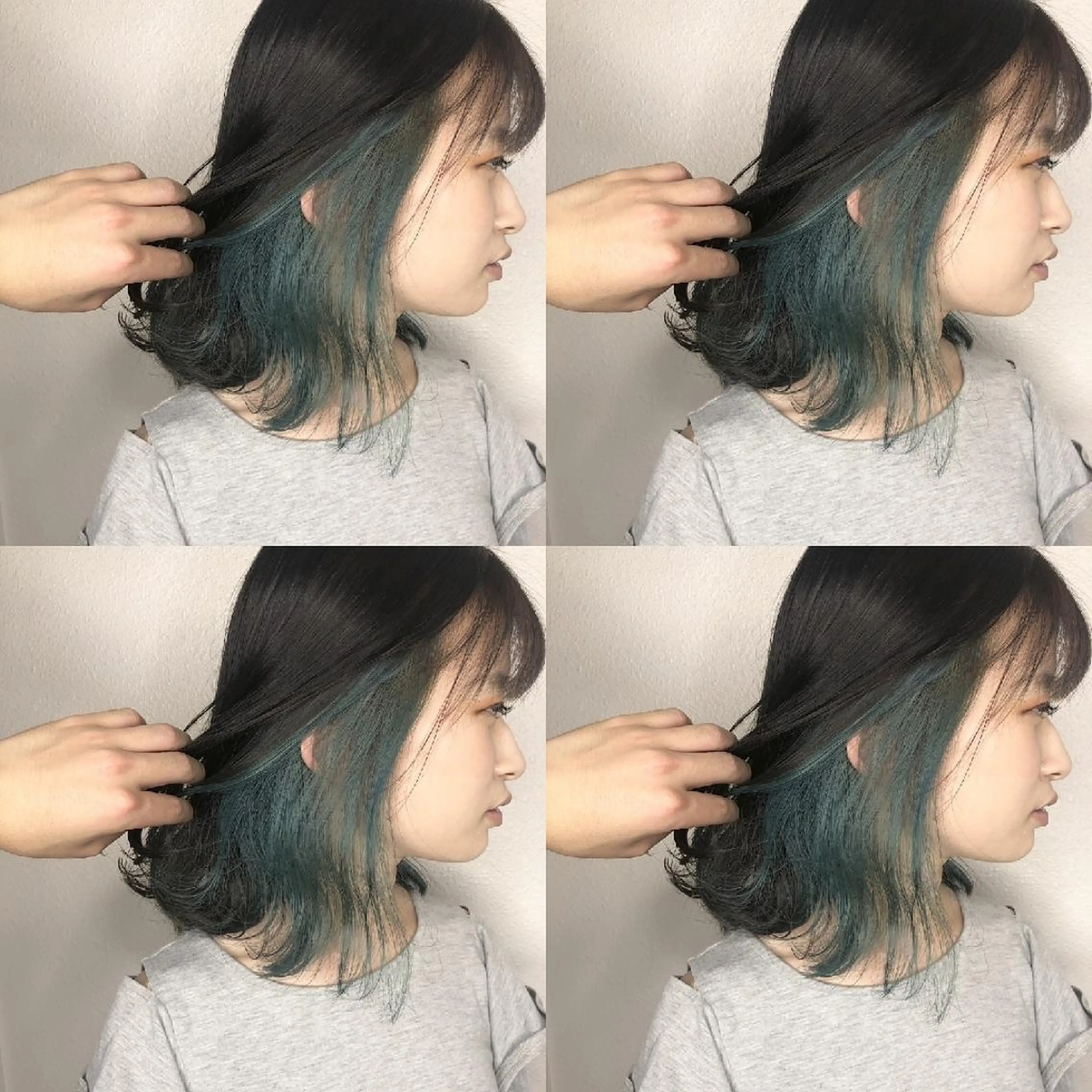 ミディアム カラー ヘアアレンジ エメラルドグリーン インナーカラー カット ヘアカラー トリートメント 竹内啓太 ボブのヘアスタイル