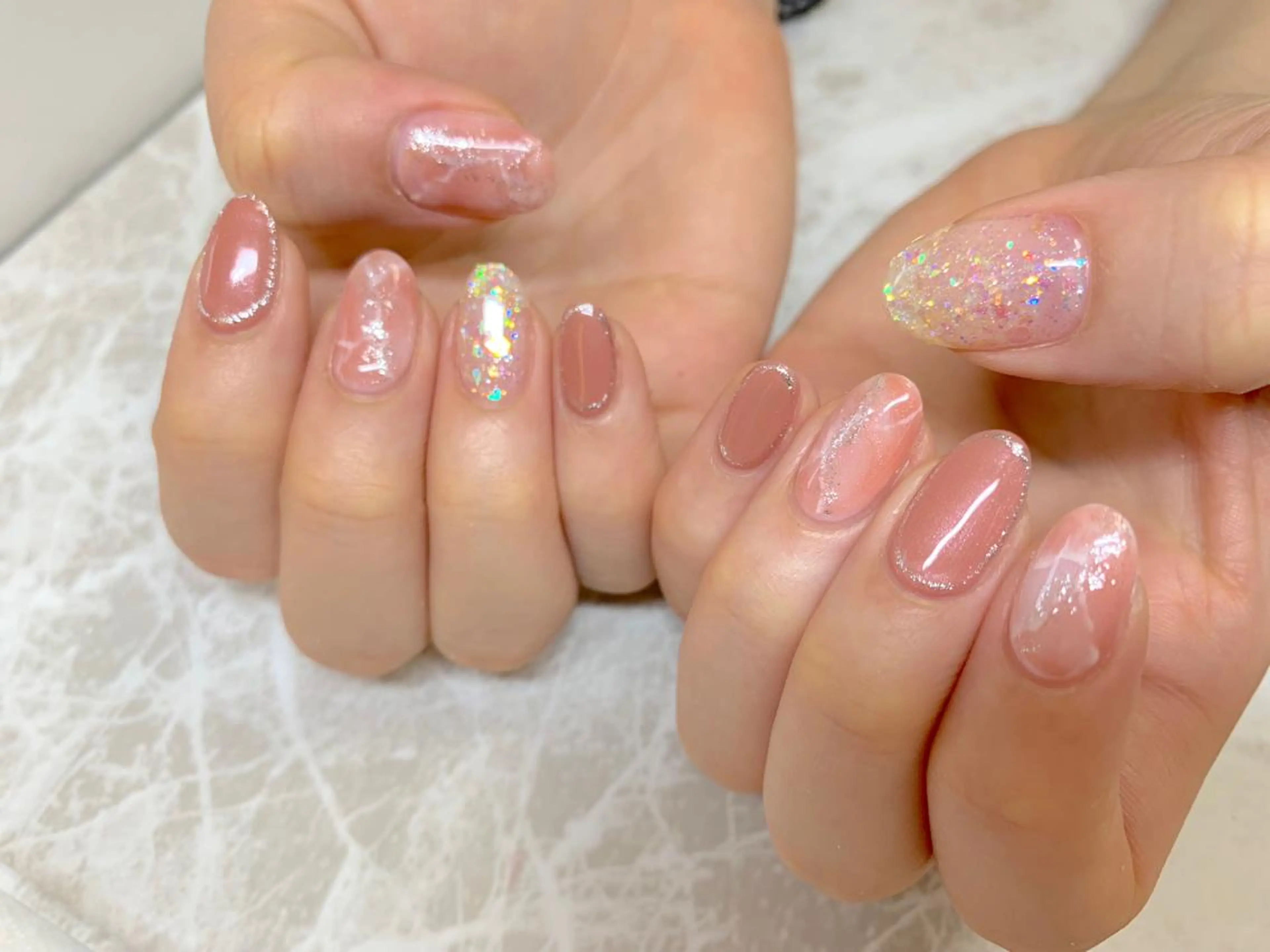 ネイル アートネイル 大理石ネイル(マーブル) ピンク LULU LIMAのネイルデザイン