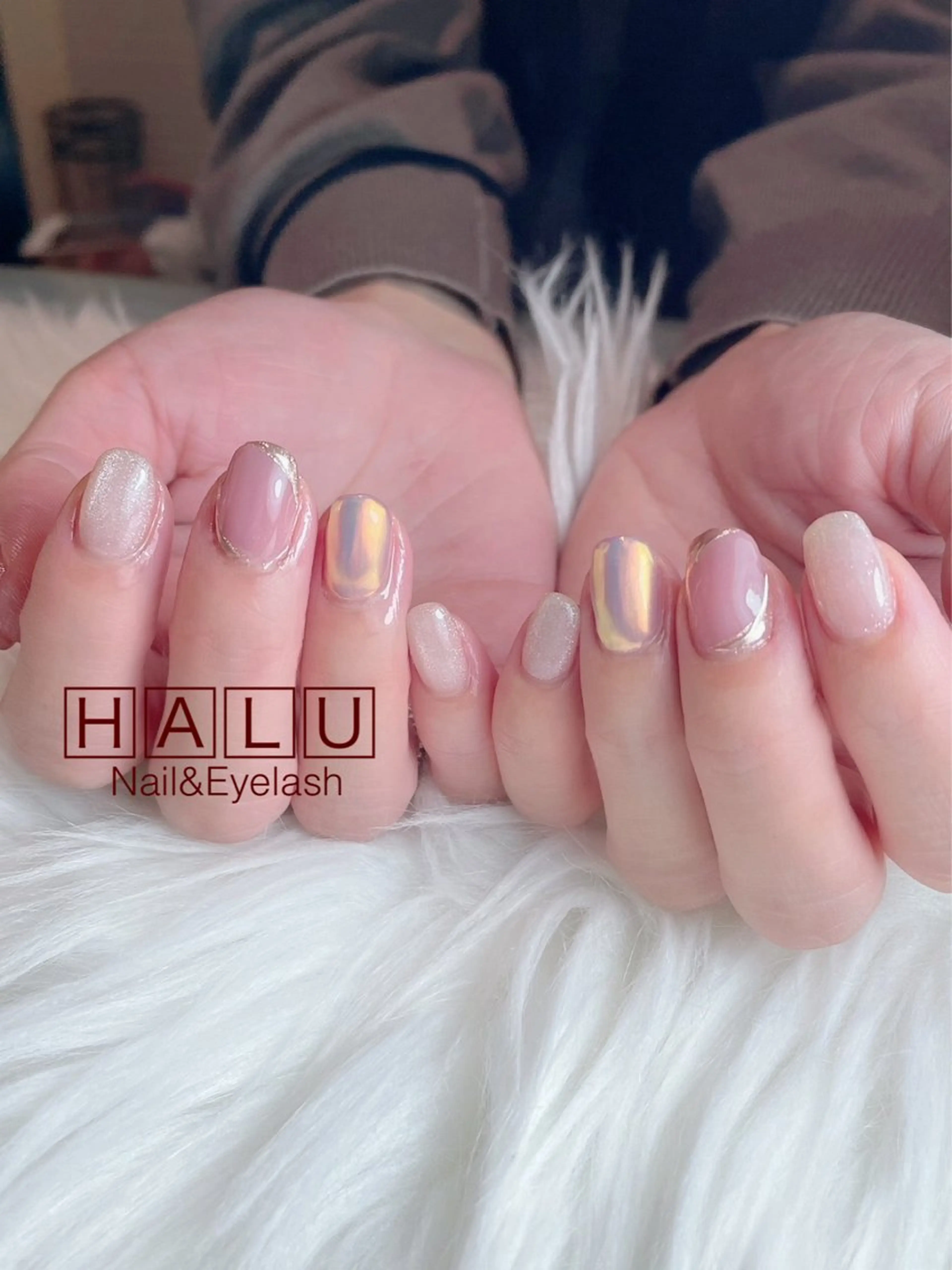 ネイル マグネットネイル ミラーネイル ピンク ハンドネイル フットネイル HALU ハルのネイルデザイン