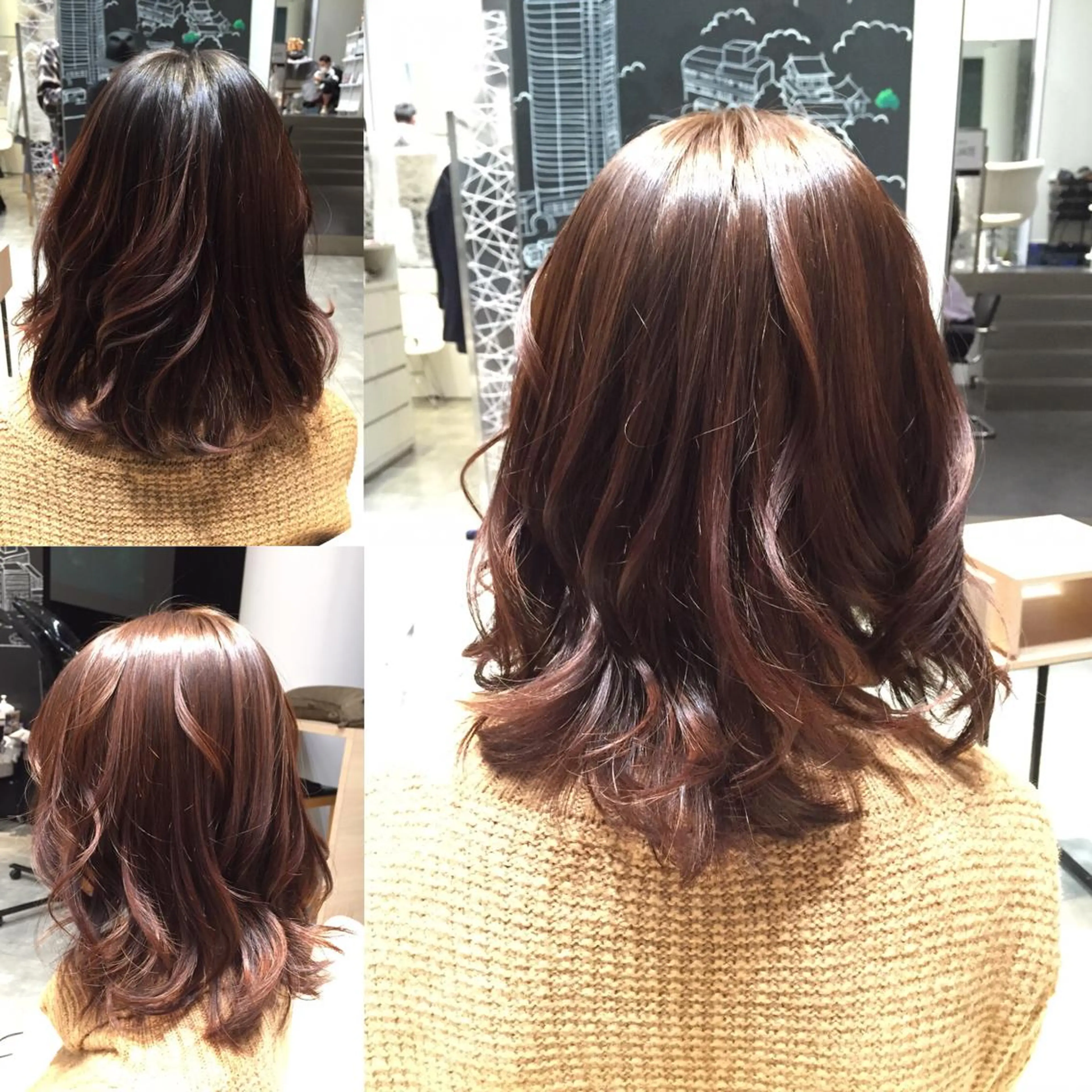 ミディアム セミロング ロング カラー ブラウンカラー ピンクカラー ピンクブラウン Re:ta KANZOのヘアスタイル