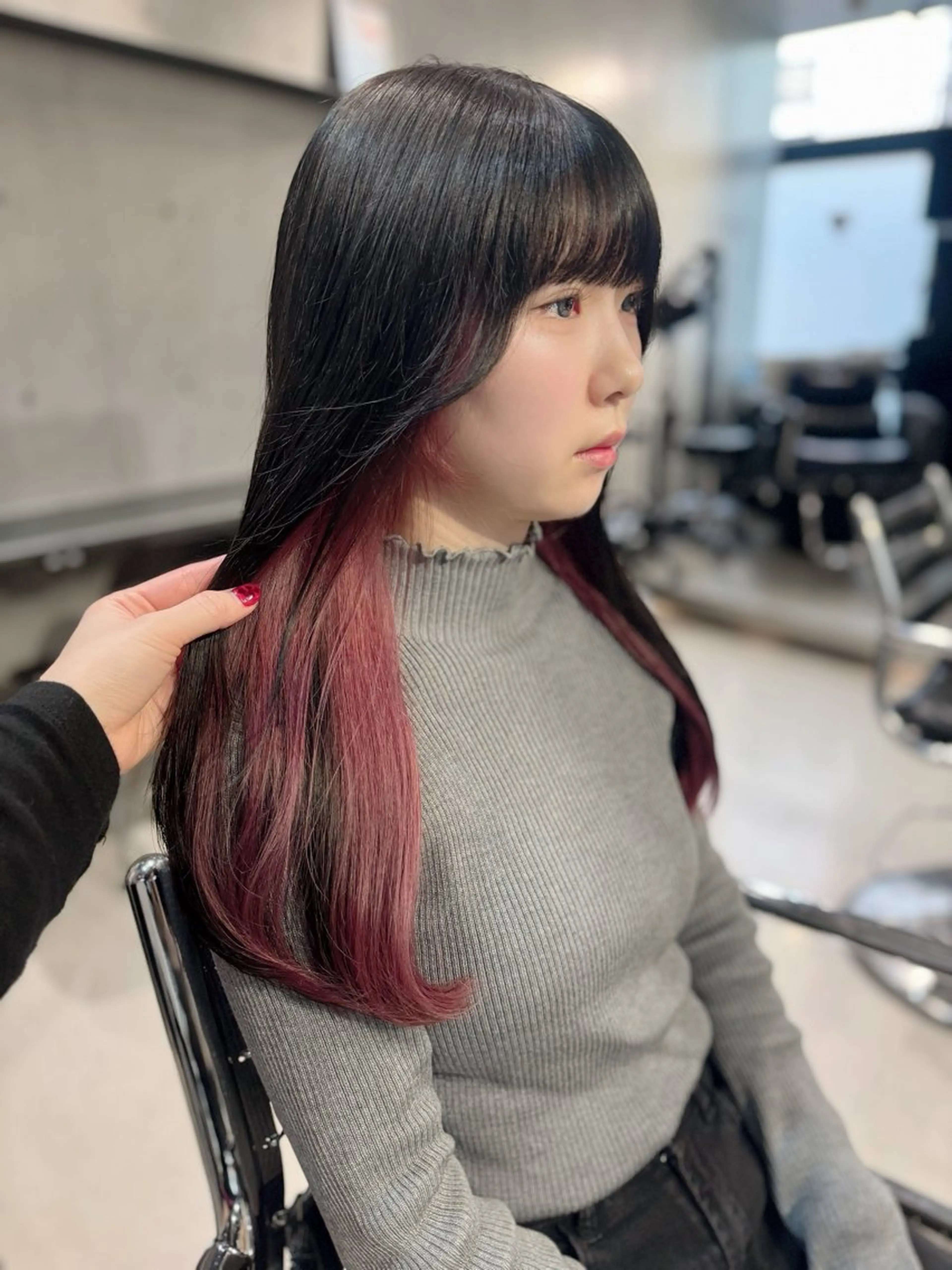 ロング カラー パーマ ヘアアレンジ カット ヘアカラー 透明感/オリーブ/ グレージュ/YUKAのヘアスタイル