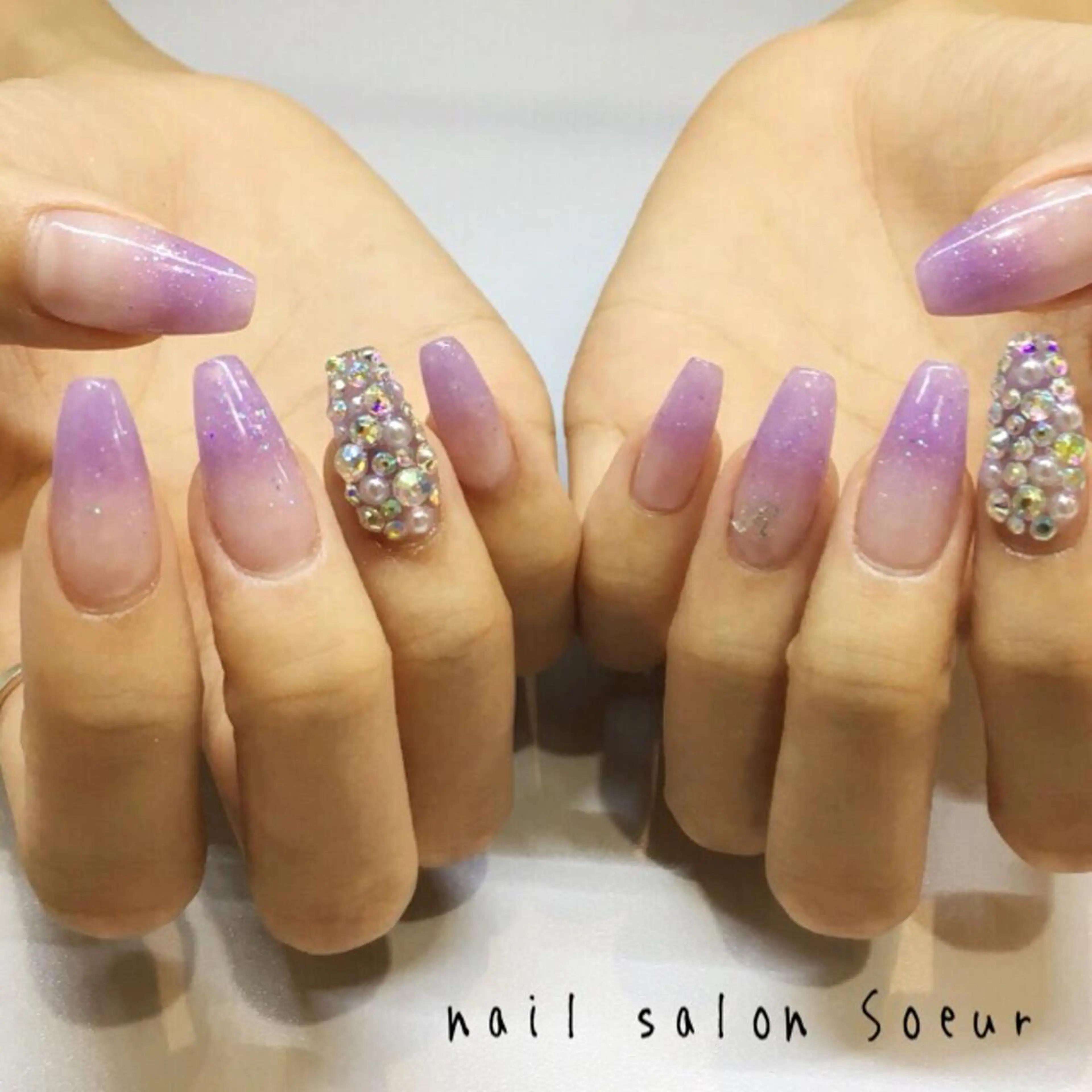ネイル ラメ(グリッター) ラメグラデーション パステルネイル パープル スカルプネイル ハンドネイル nail salon Soeurのネイルデザイン