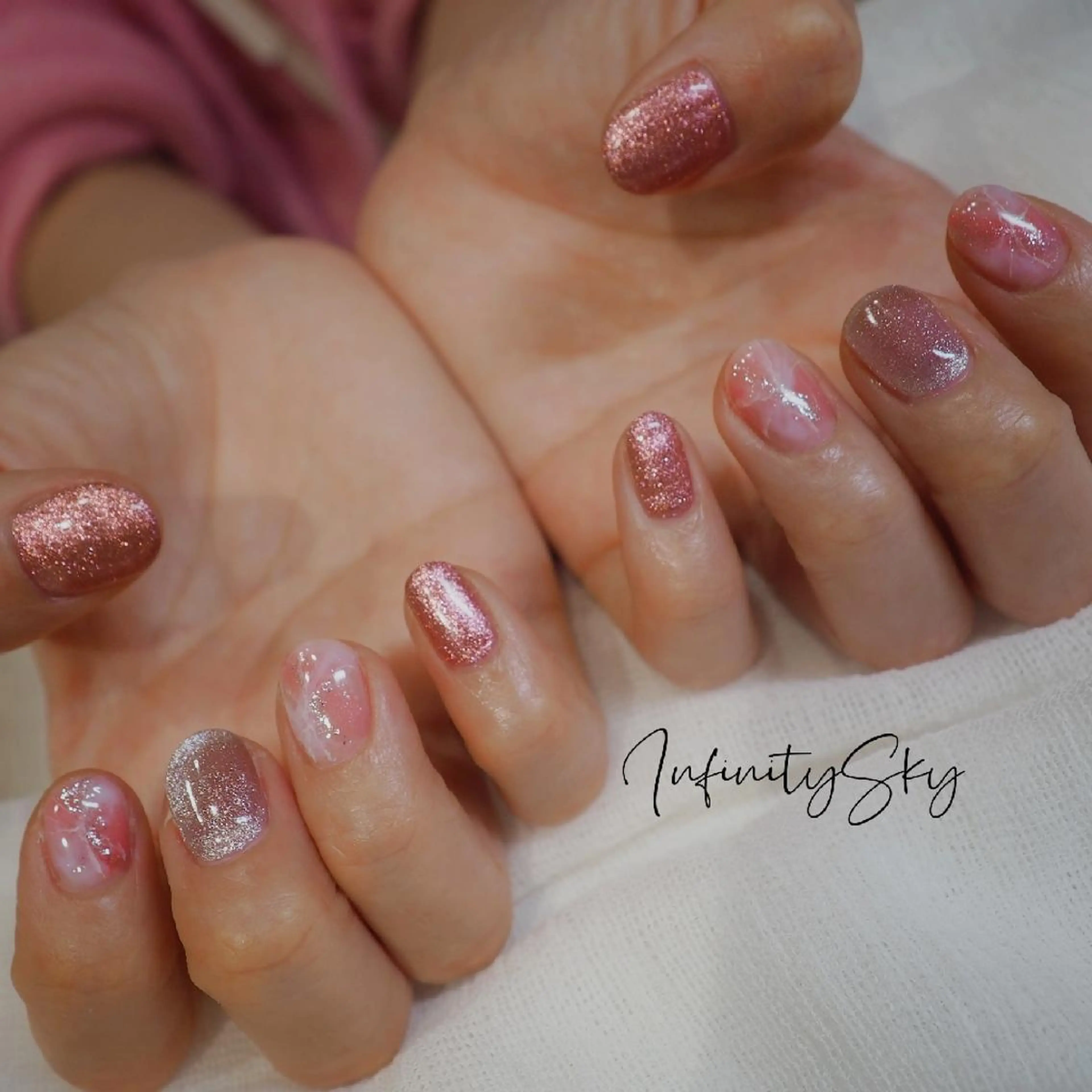 ネイル 大理石ネイル(マーブル) ピンク ハンドネイル infinity skyのネイルデザイン
