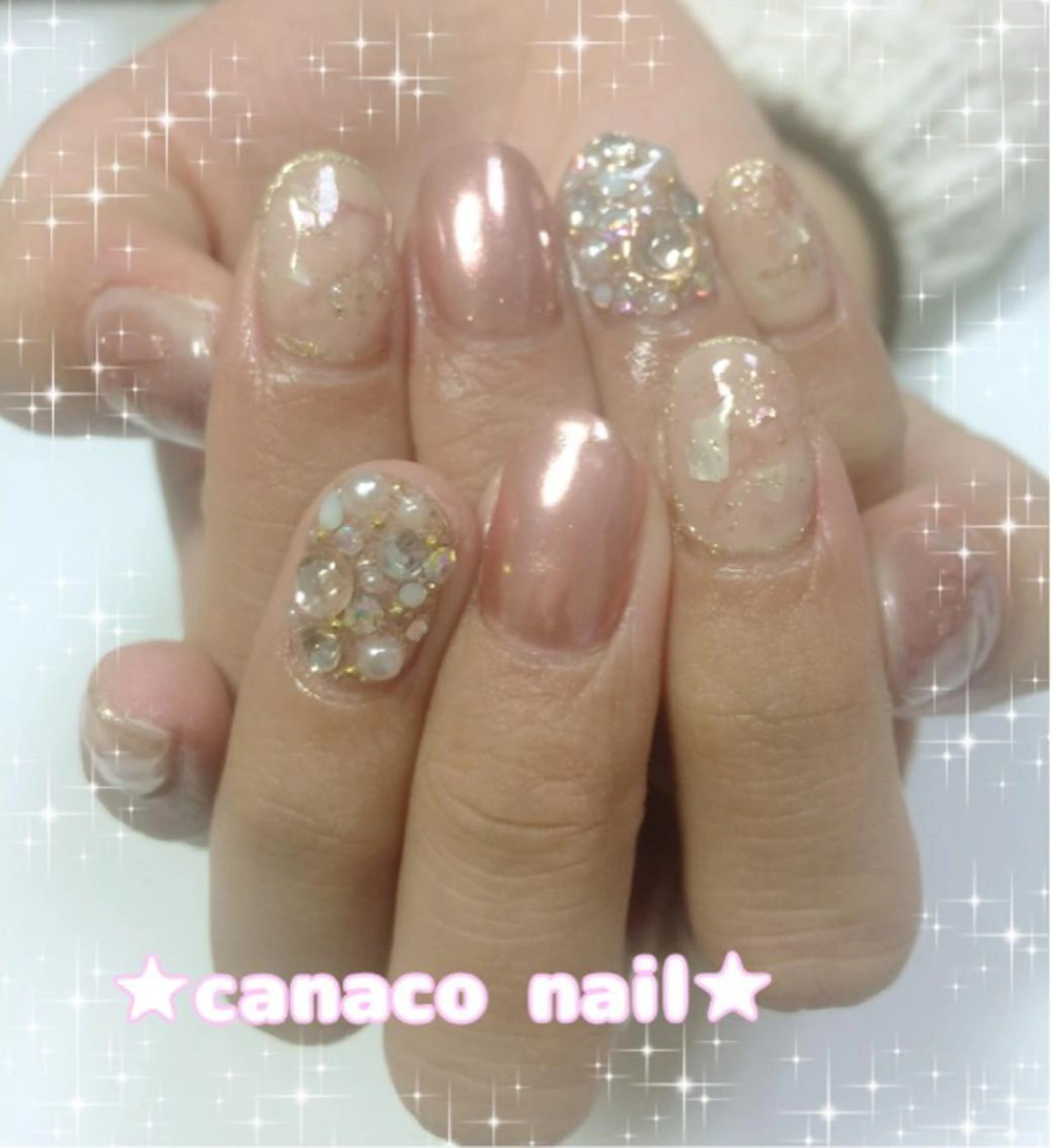 ネイル アートネイル ジェルネイル パラジェル ストーンネイル ハンドネイル ハンドケア Felice所属・ベテランネイル cnc  nailのネイルデザイン