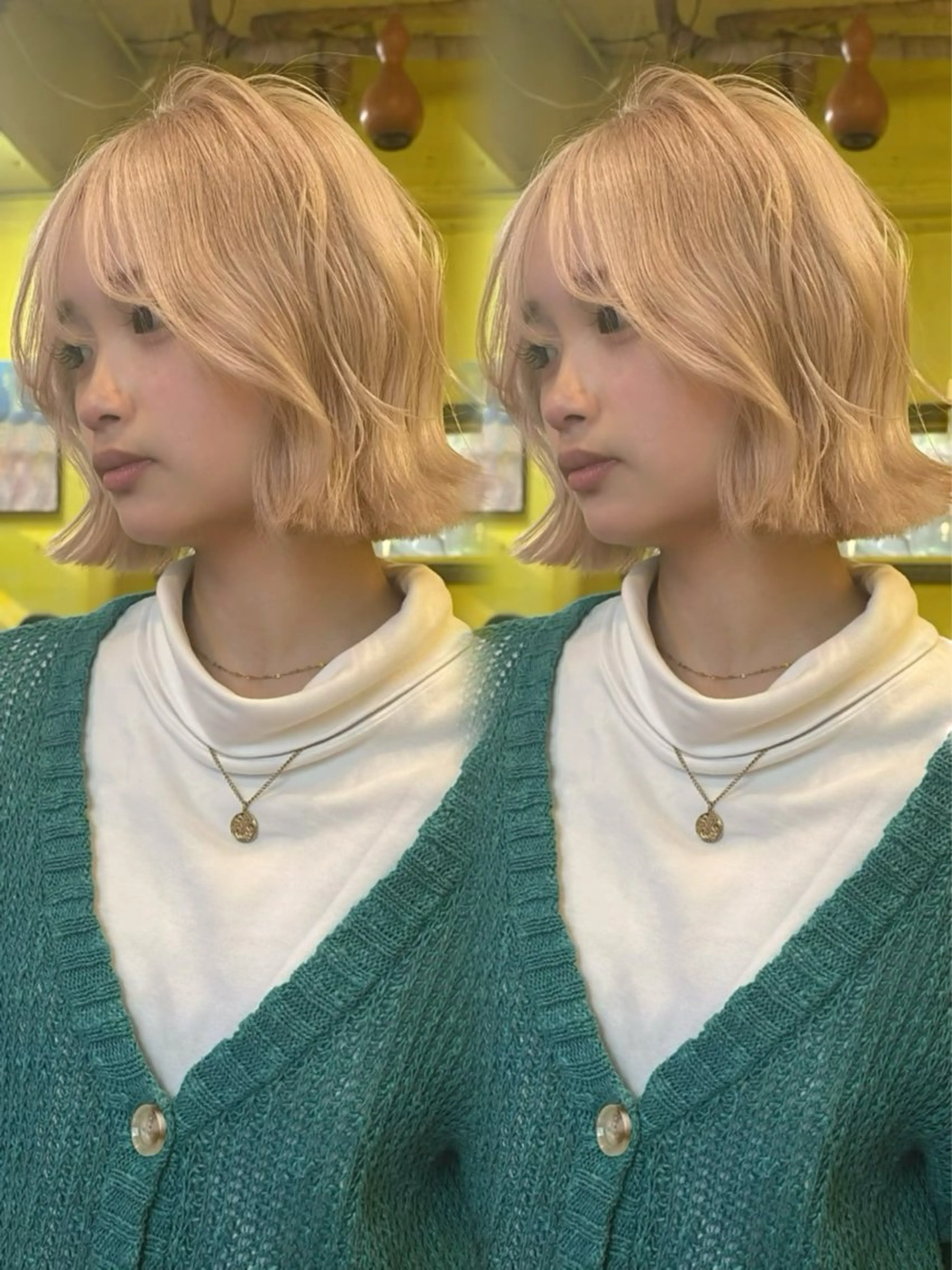 ミディアム ヘアカラー トリートメント ヘッドスパ ヘアセット 韓国ヘア/ブリーチ無 しWカラー/オリーブのヘアスタイル