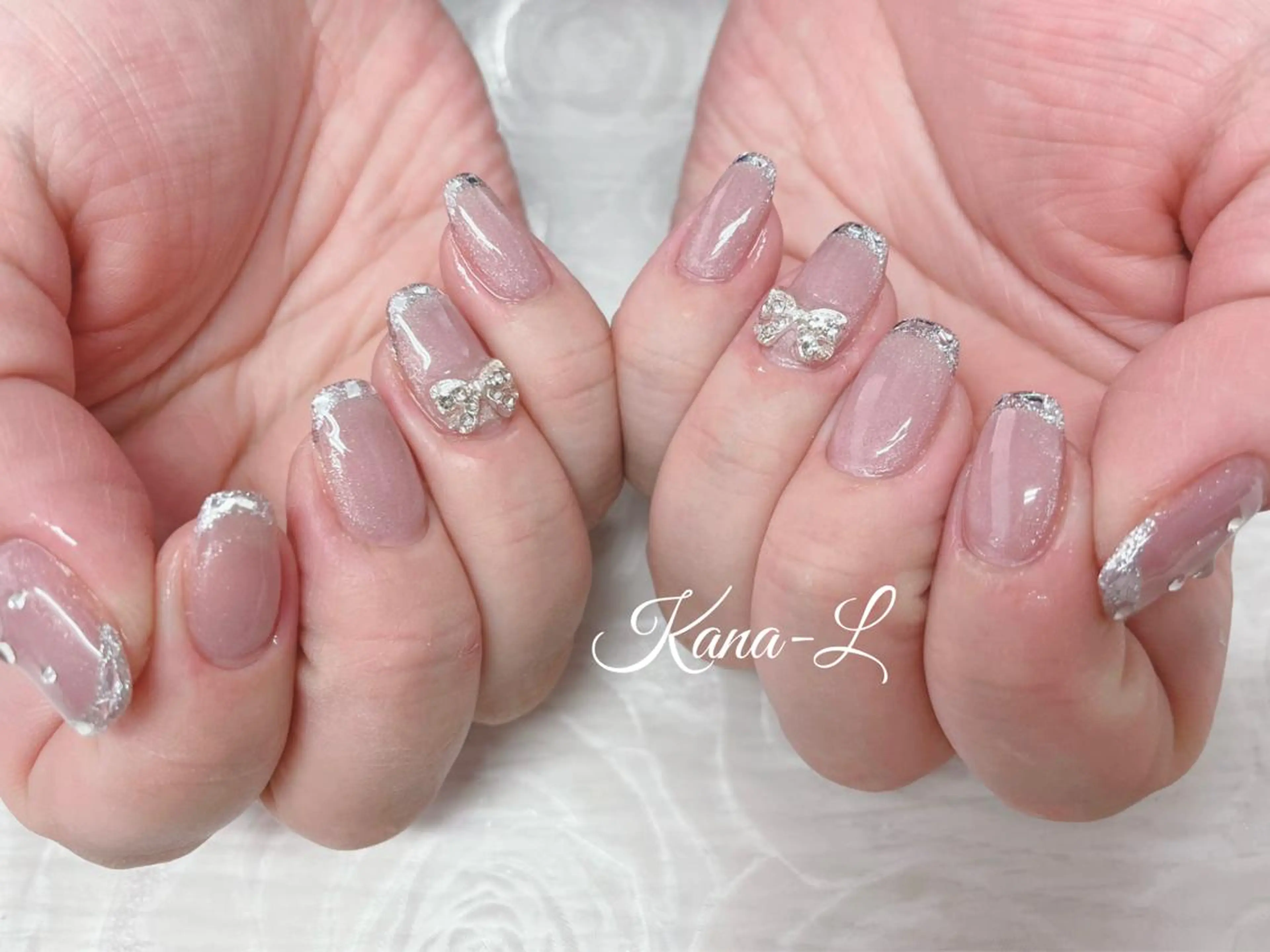 カラー ネイル ピンクカラー フレンチネイル ガラスフレンチ マグネットネイル ピンク 芦辺 香奈のネイルデザイン