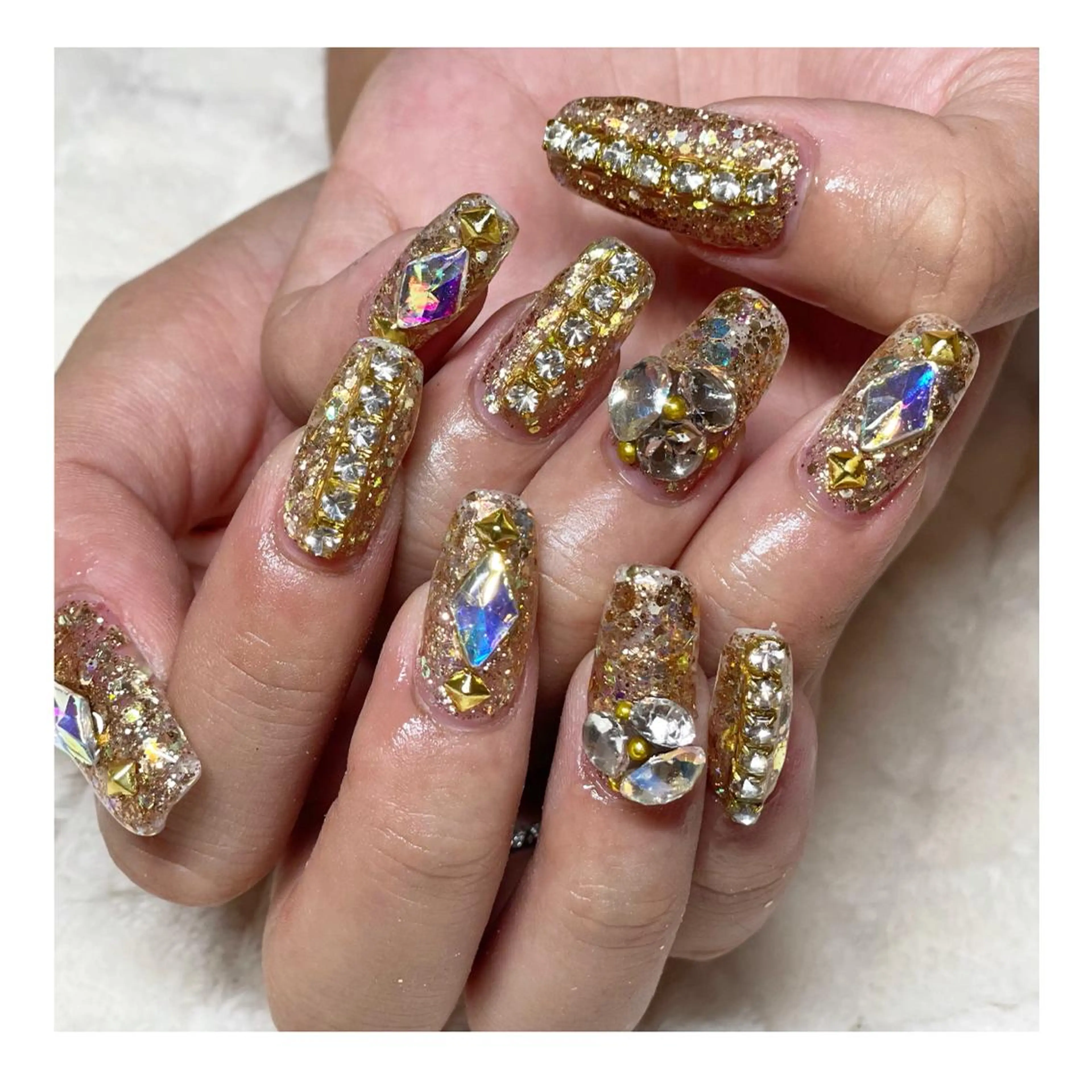 ネイル ジェルネイル ゴールド ゴージャス キラキラネイル ラメ(グリッター) ハンドネイル LaLa Peach 福岡のマツエク・マツパデザイン