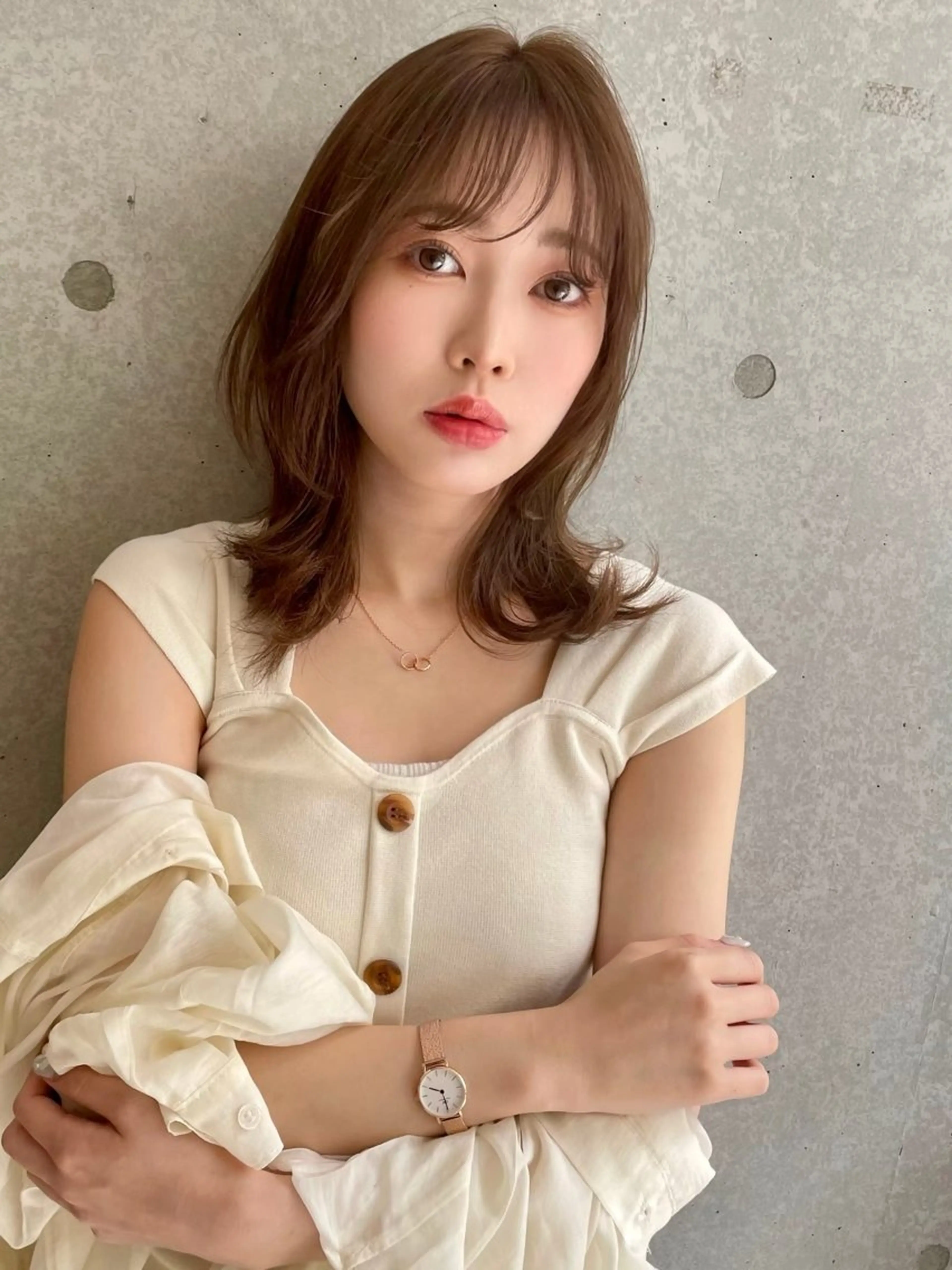 セミロング カラー ヘアアレンジ 顔周りカット 韓国風ヘア レイヤーカット 小顔カット ✨レイヤー/ 透明感カラー✨冨永剛のヘアスタイル