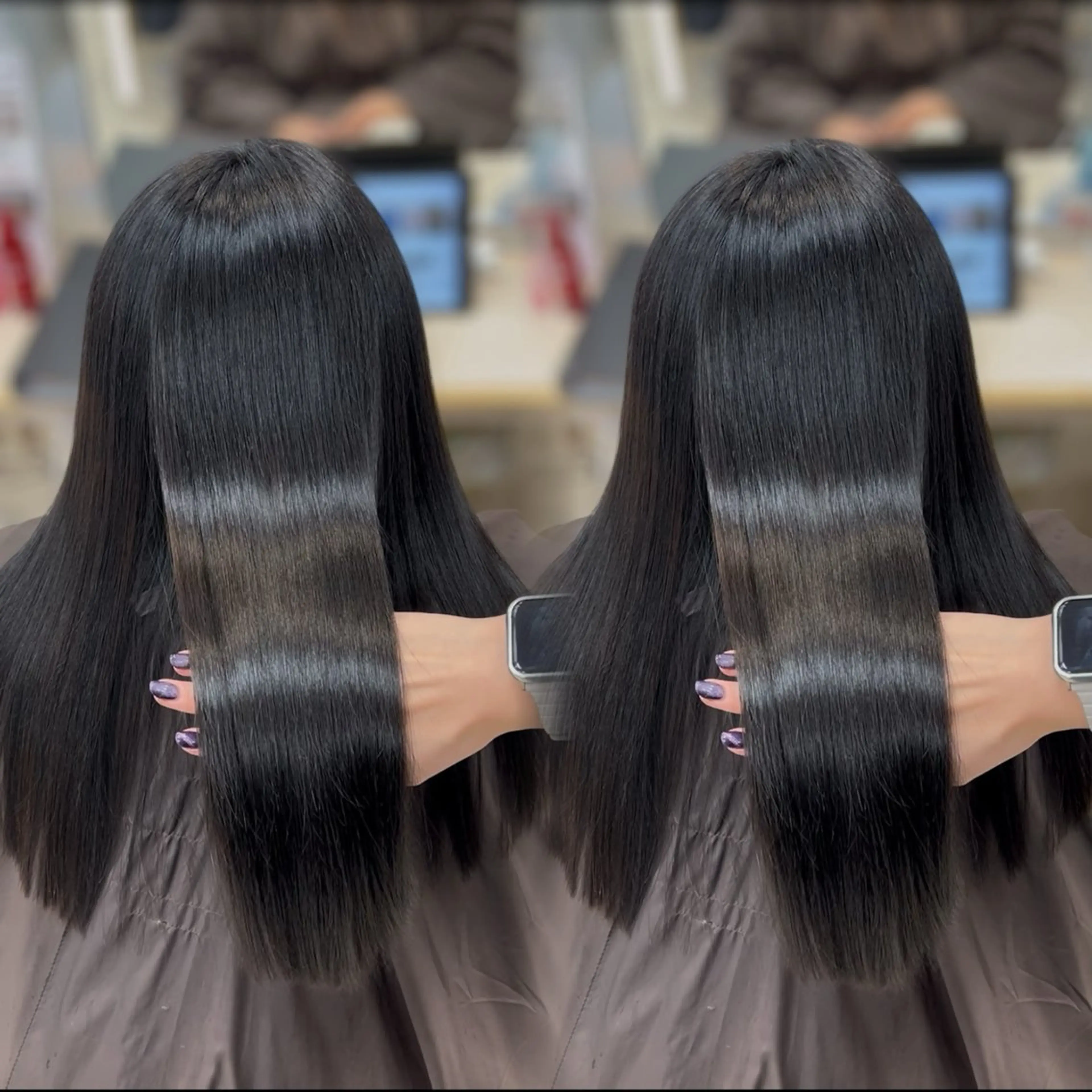 ロング カラー カット ヘアカラー ベージュ／スパ／ レイヤー／ゆいなのヘアスタイル