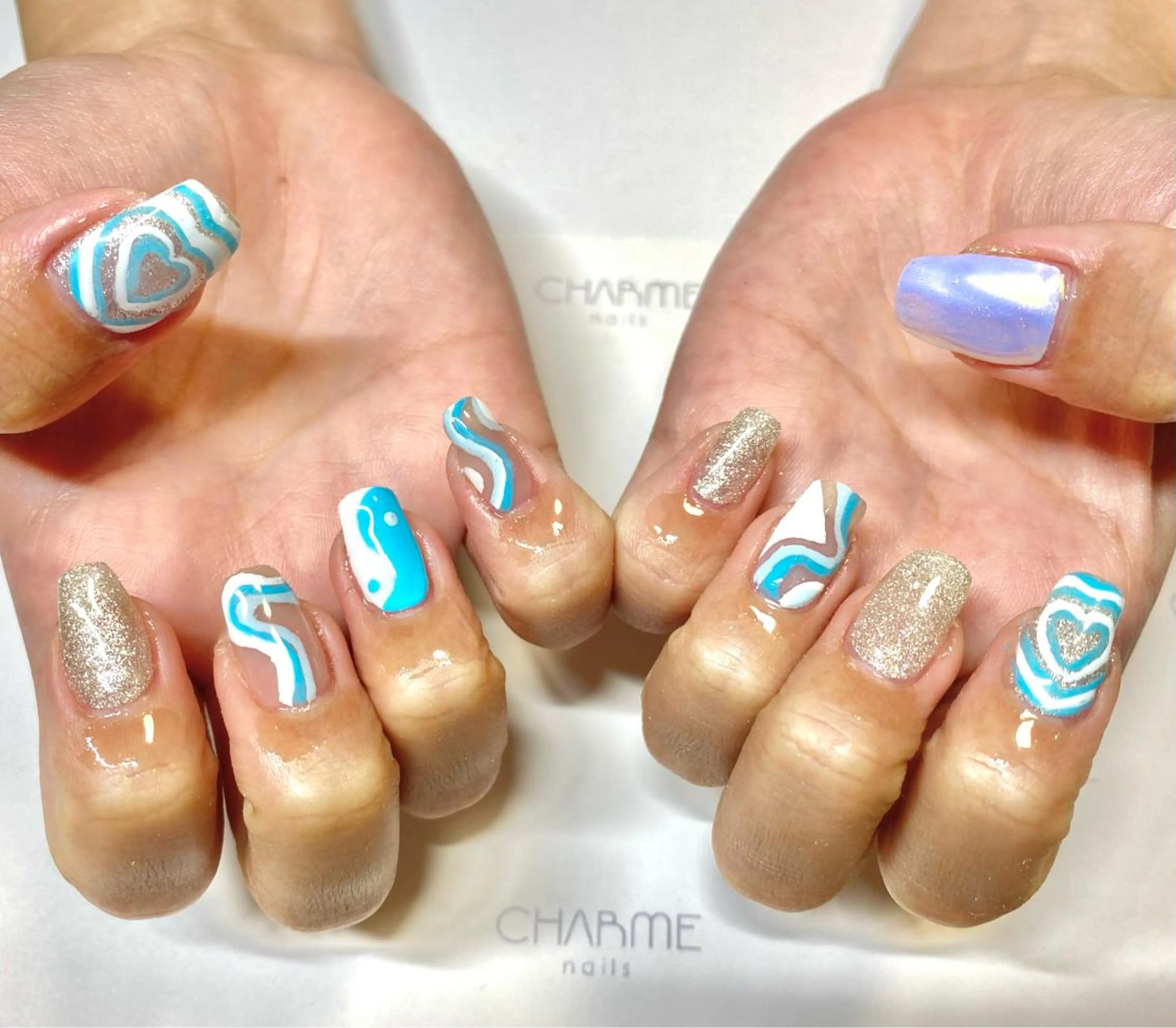 ネイル アートネイル ブルー ハンドネイル CHARME 🤎〔RINA〕のネイルデザイン