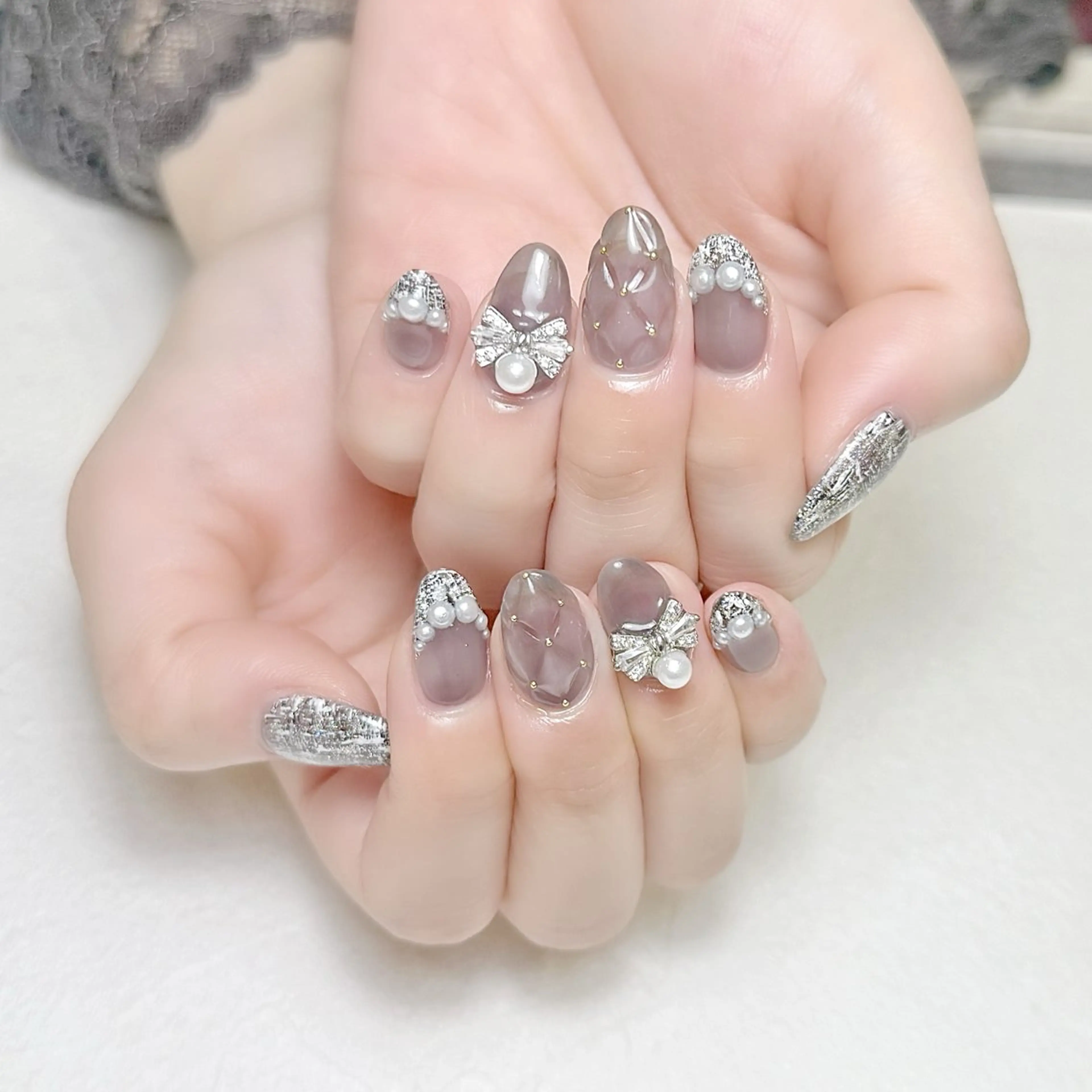 ネイル フレンチネイル ツイードネイル ワンホンネイル rouse nail RISATOのネイルデザイン