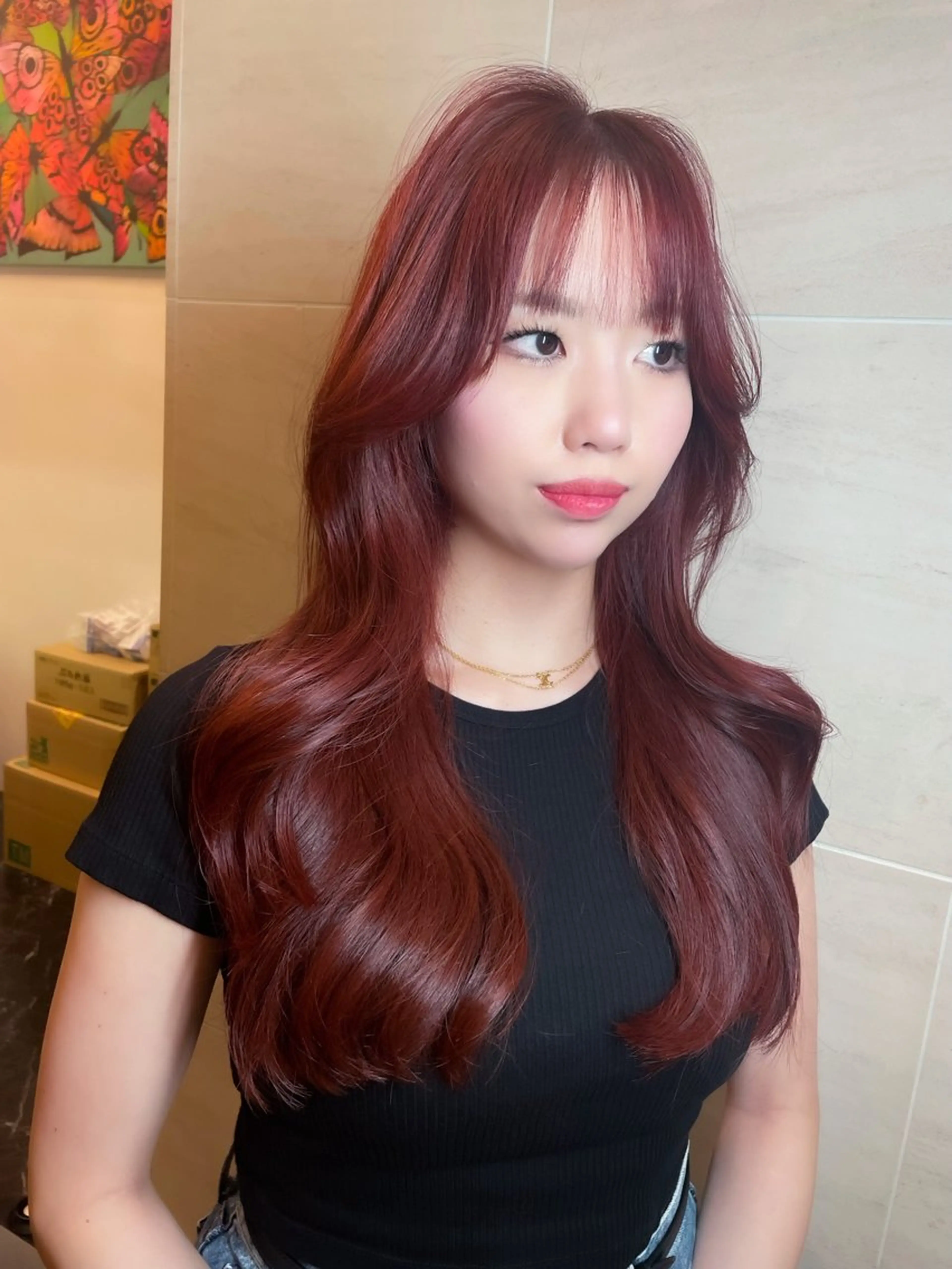 ロング カット ヘアカラー 韓国ヘア🇰🇷 YURIYAのヘアスタイル