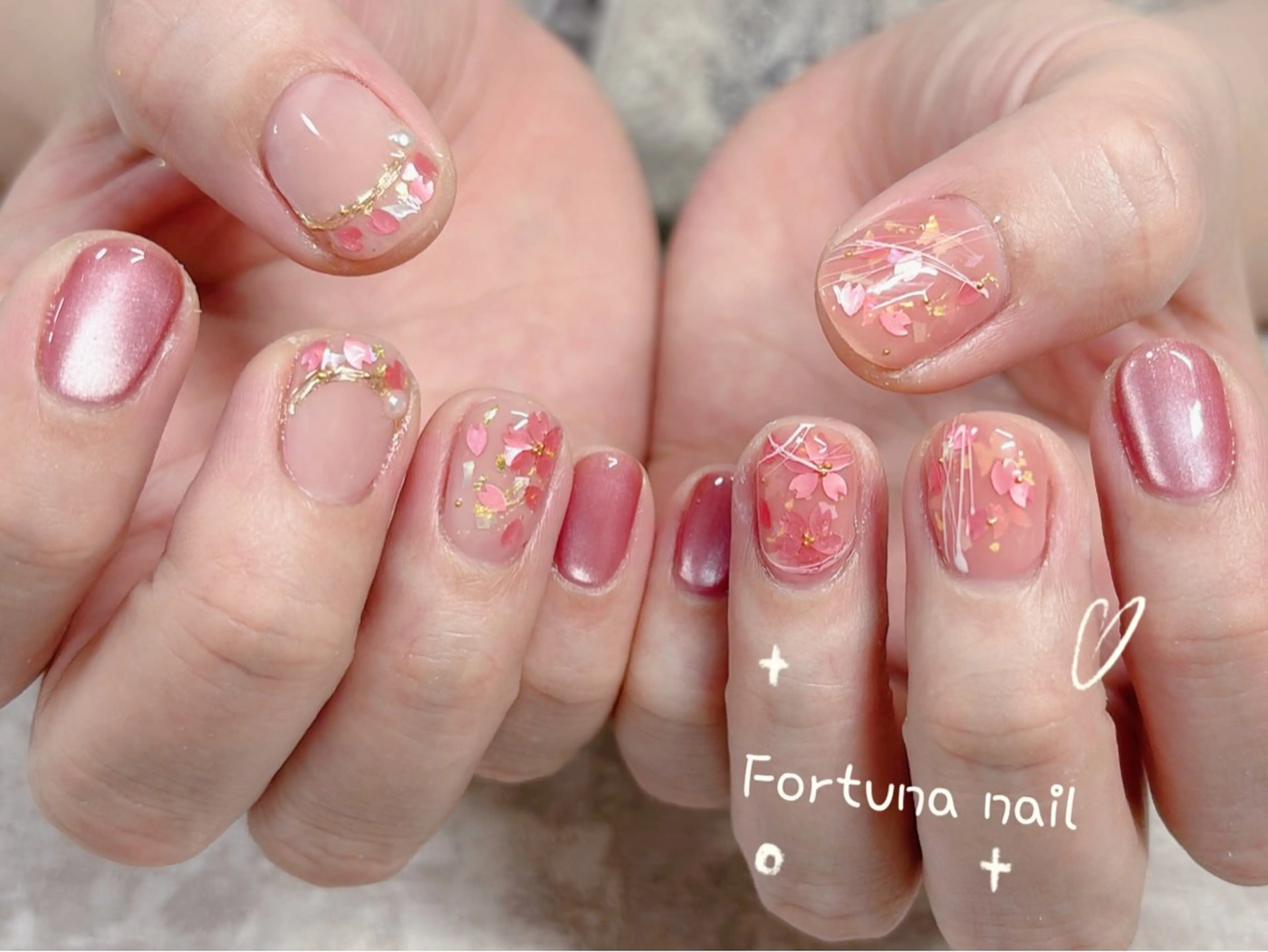 ネイル 桜ネイル 持ち込み 春ネイル ハンドネイル ハンドケア Nail •Head スパFortunaのネイルデザイン