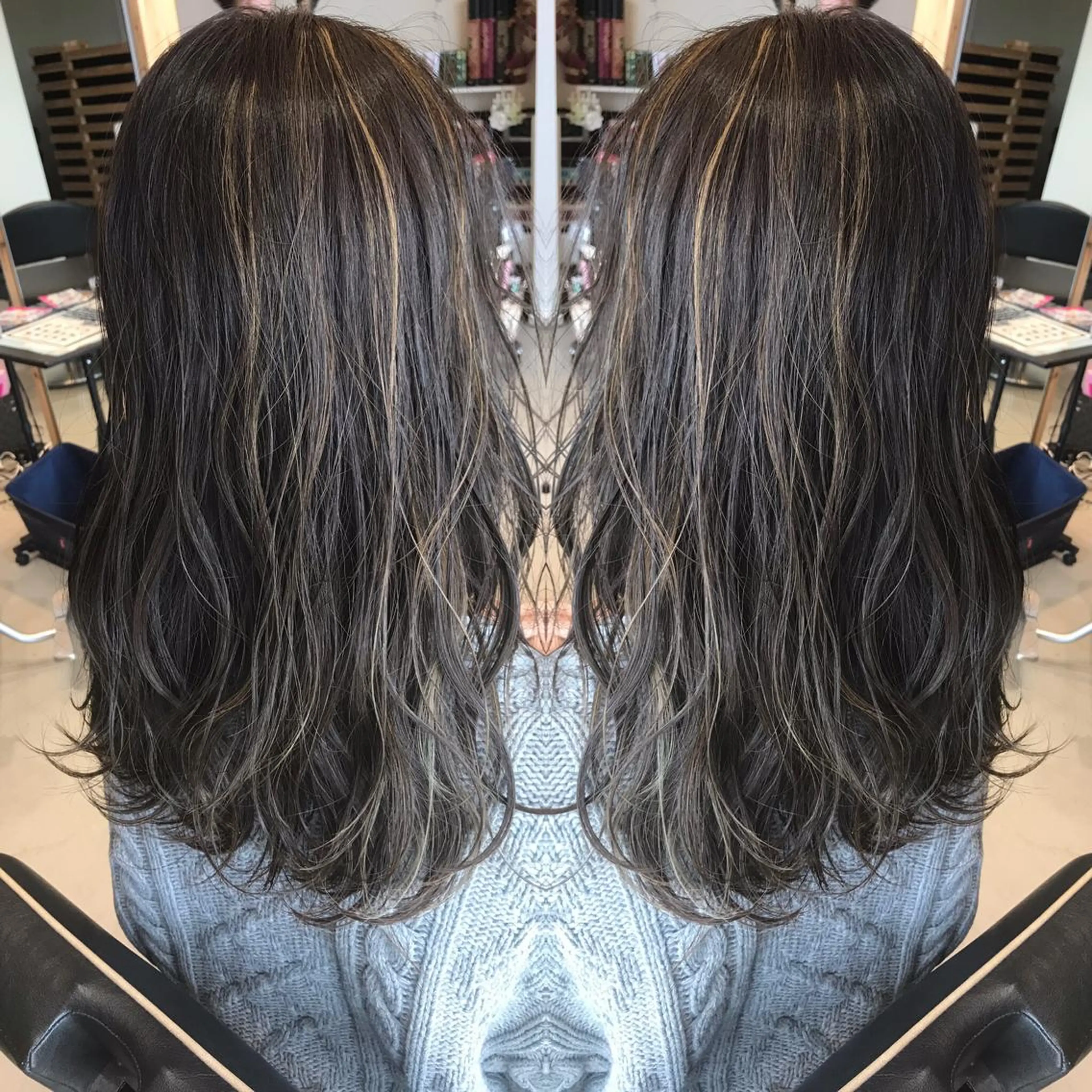 セミロング カラー ブリーチ 透明感カラー ハイライトカラー ハイライト ヘアカラー 大久保 隆蔵のヘアスタイル