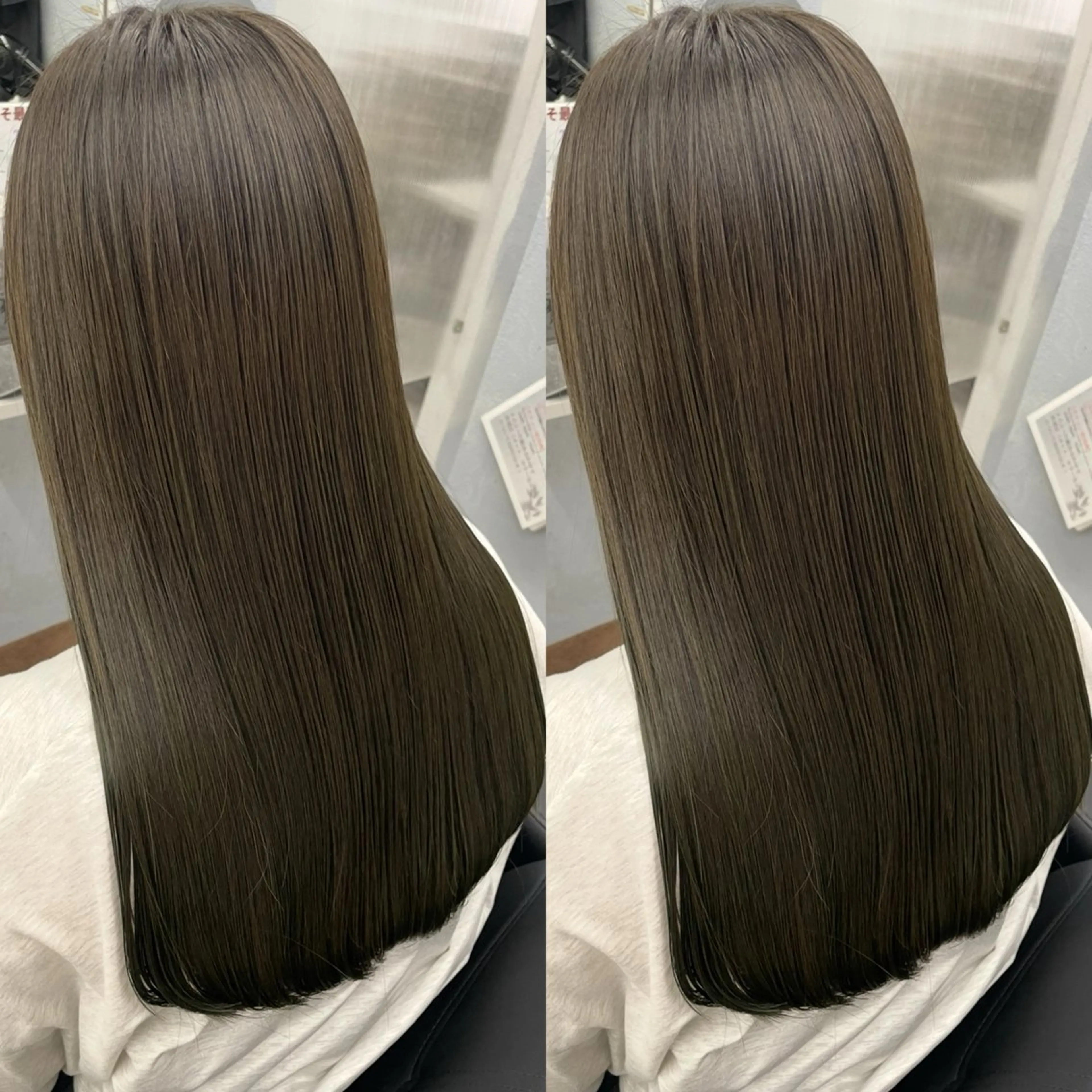 ロング カラー 透明感カラー グレージュ オリーブグレージュ オリーブグレー カット ヘアカラー トリートメント ヘアセット ブリーチ無しダブル カラー🦕まどかのヘアスタイル