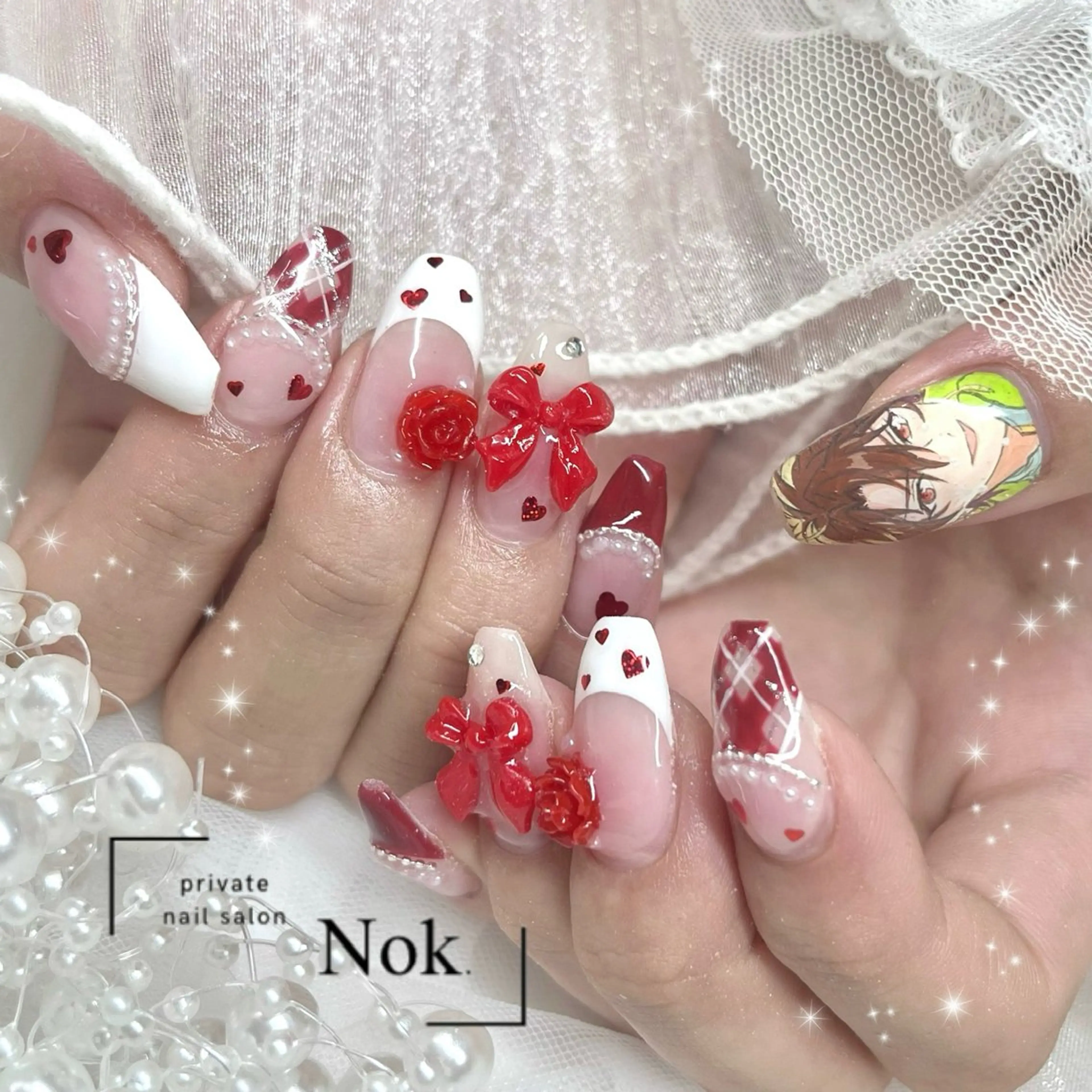 ネイル リボン ハンドネイル 池袋痛ネイル Nok. 渡辺のネイルデザイン