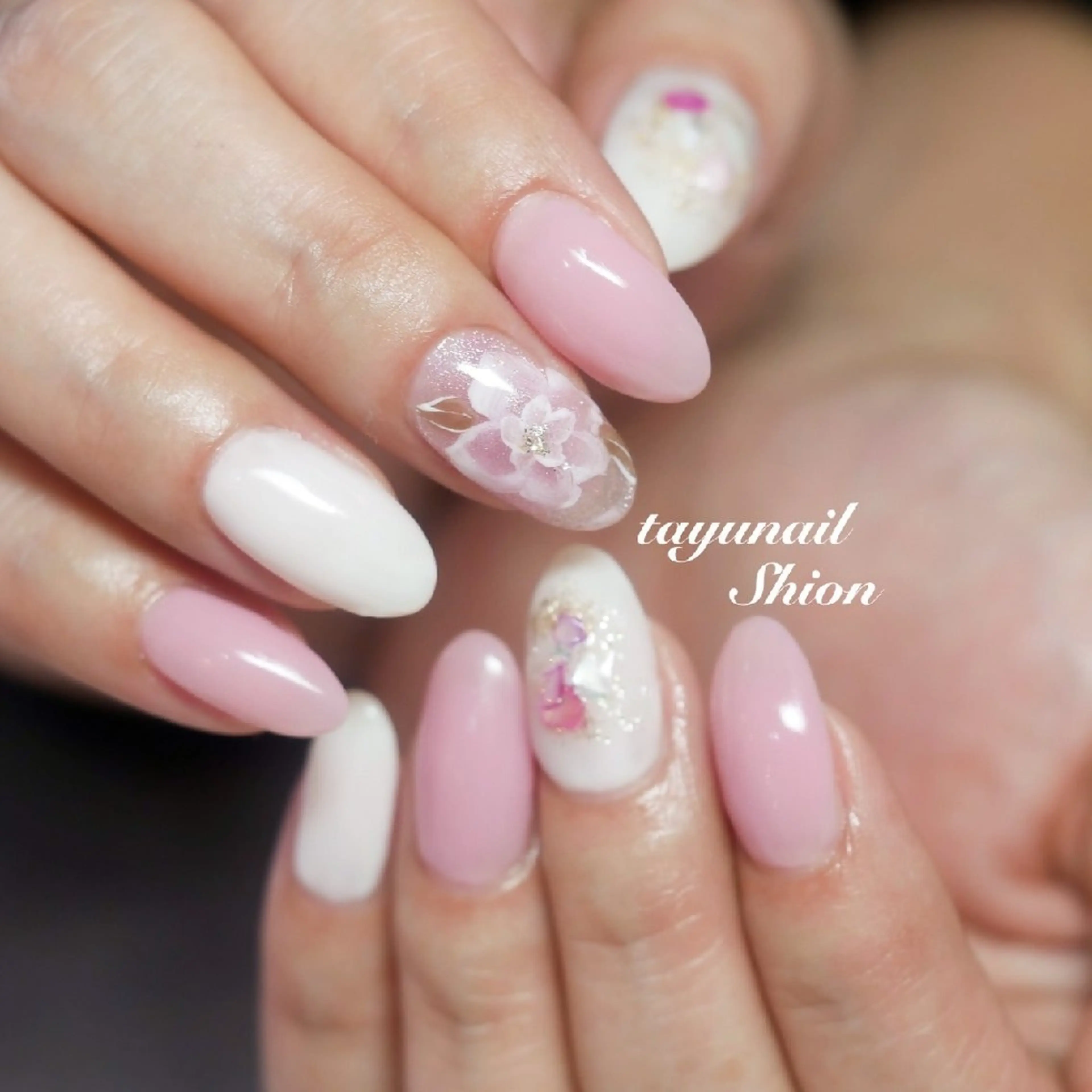 ネイル フラワーネイル ジェルネイル マグネットネイル パラジェル ピンク ネイルサロン・ネイルスクール　たゆnail所属・ネイルサロン 【たゆnail】のネイルデザイン