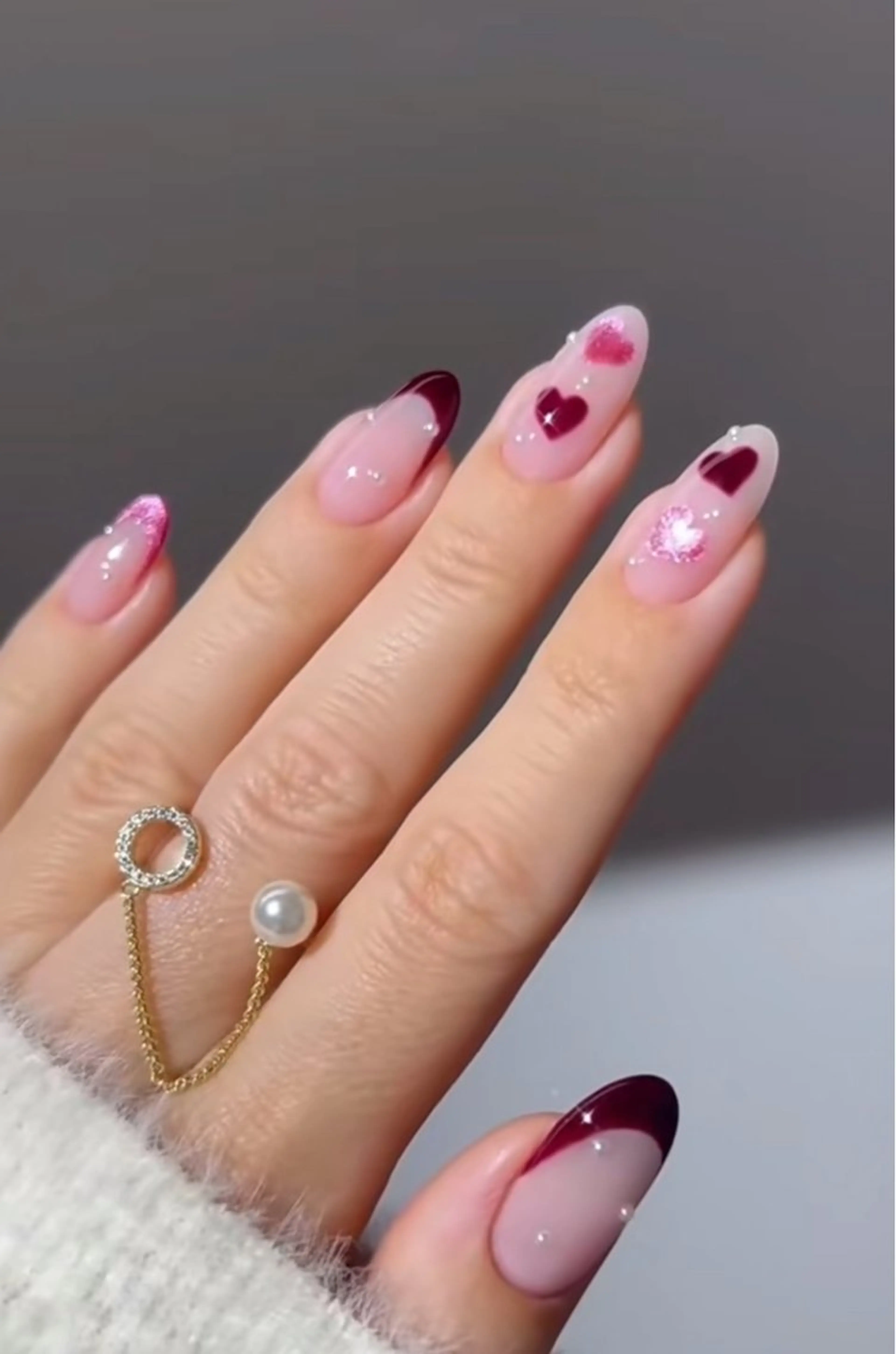 ネイル ハート ピンク バレンタイン ワンホンネイル ハンドネイル H&Bsalon カイのネイルデザイン