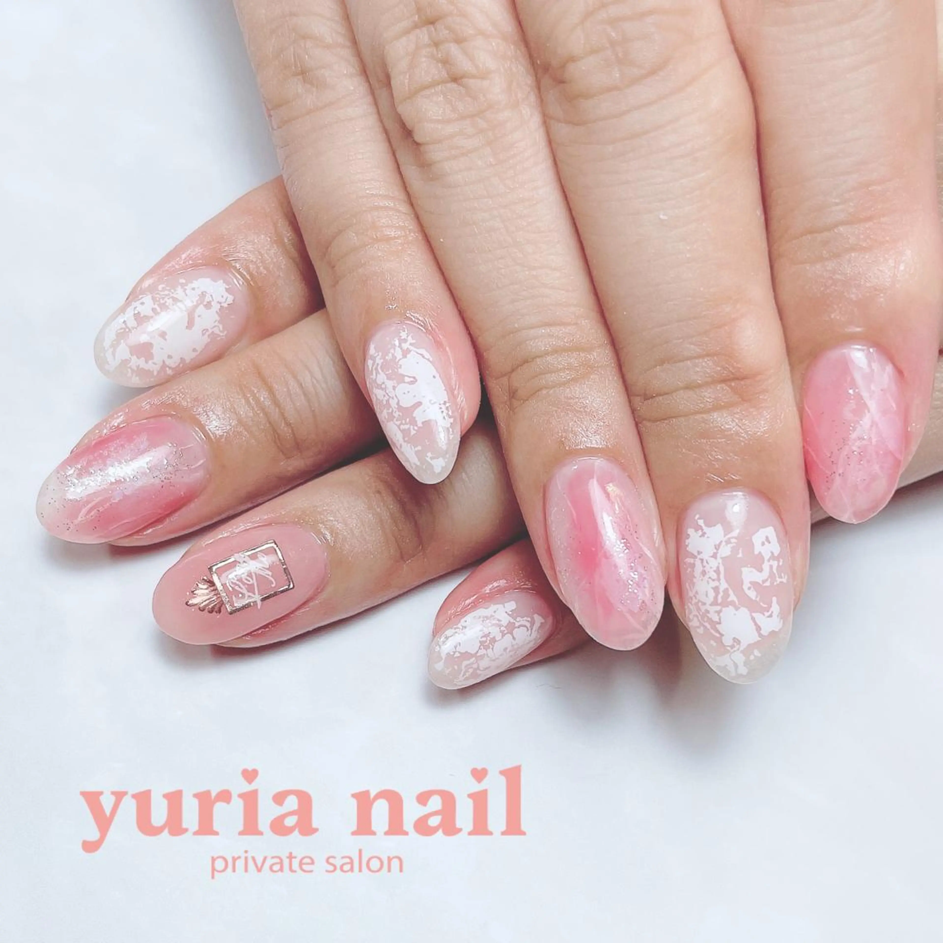 ネイル ジェルネイル 大理石ネイル(マーブル) ピンク ハンドネイル 小林 ゆりあのネイルデザイン