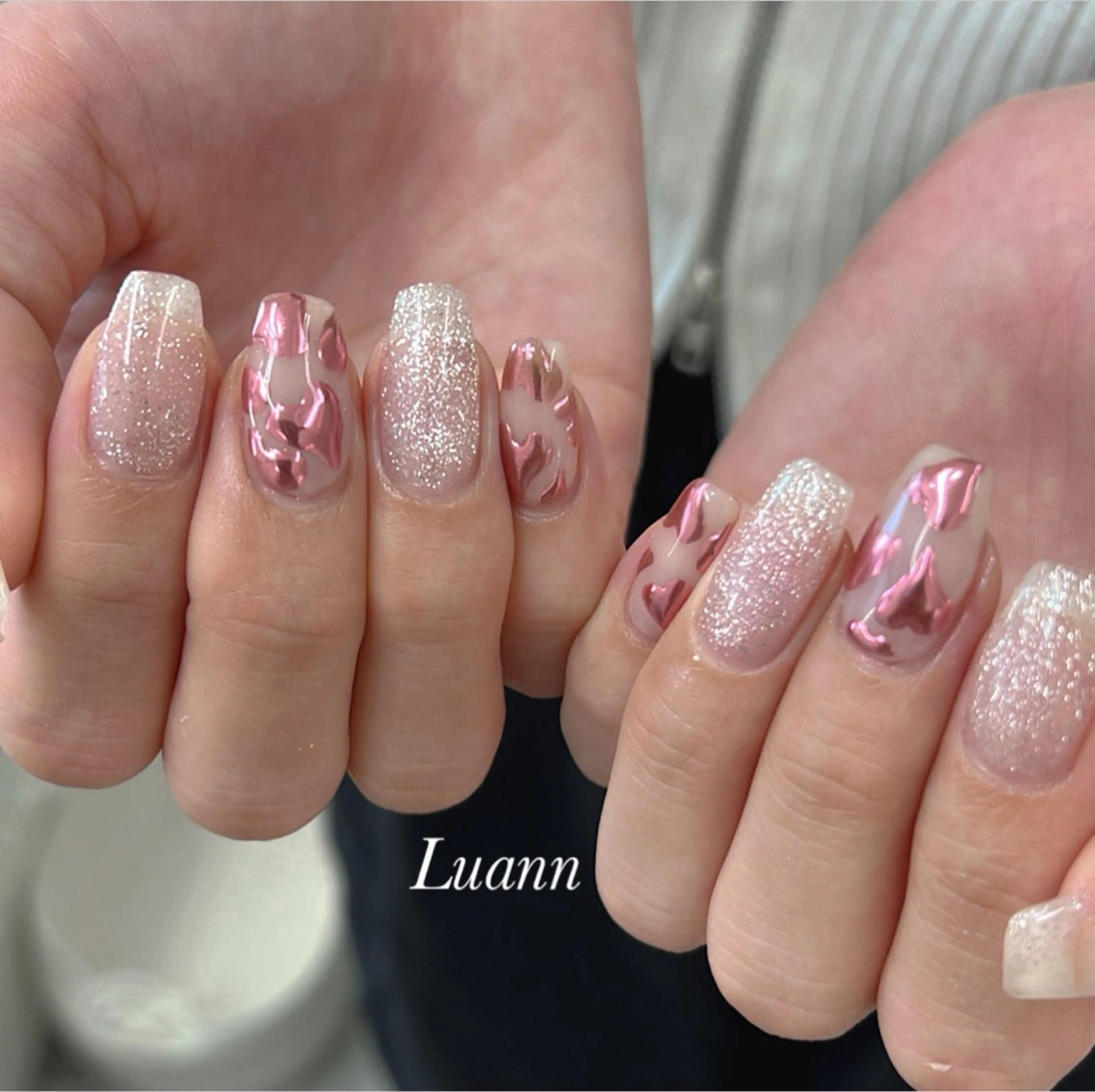 ネイル アートネイル フラッシュネイル ハート ラメ(グリッター) マグネットネイル Luann nail所属・Luann nail Sakiのネイルデザイン
