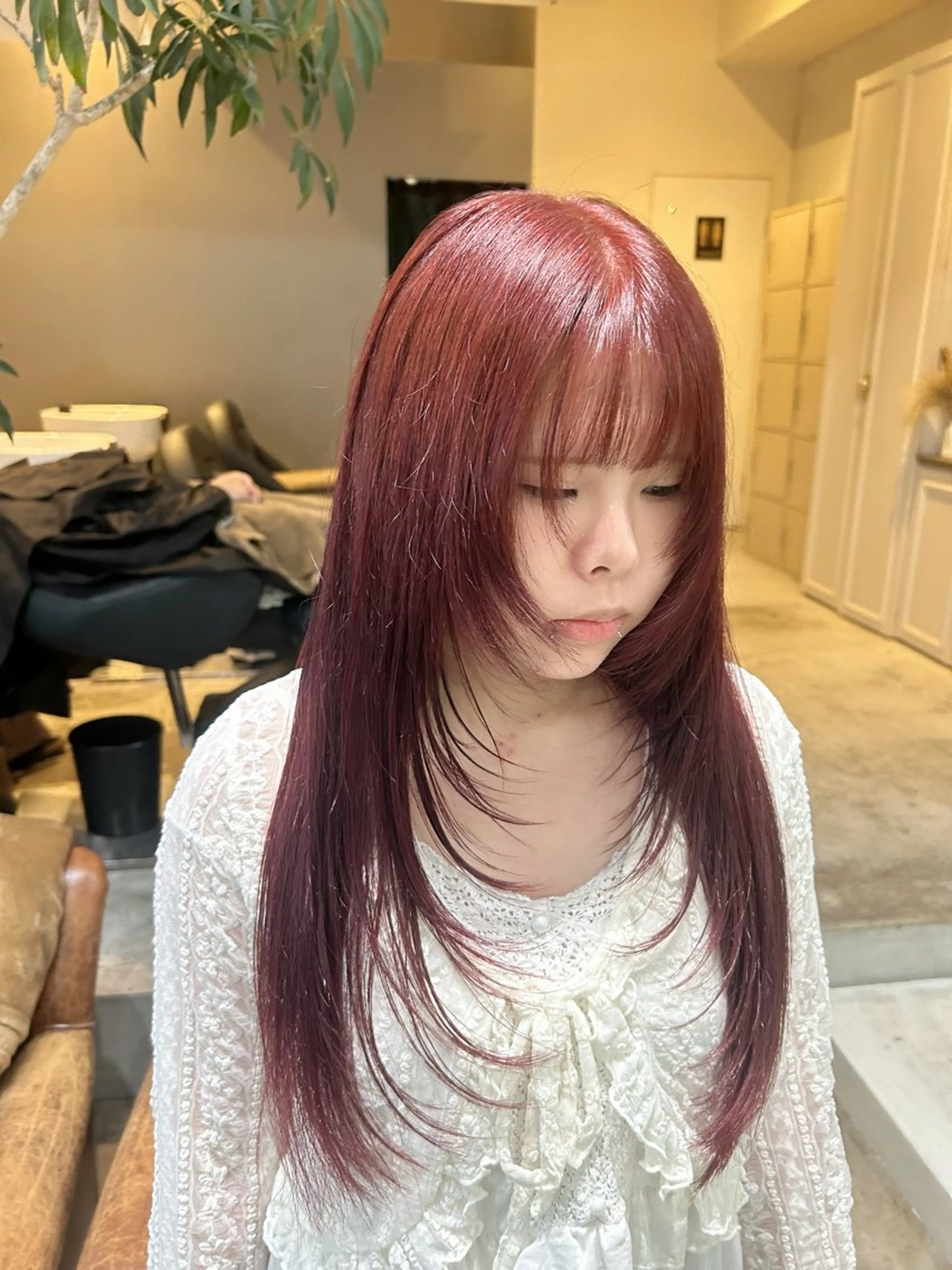 ロング カラー カット ヘアカラー トリートメント 髪質改善×ハイトーン レイヤー天神美容室のヘアスタイル