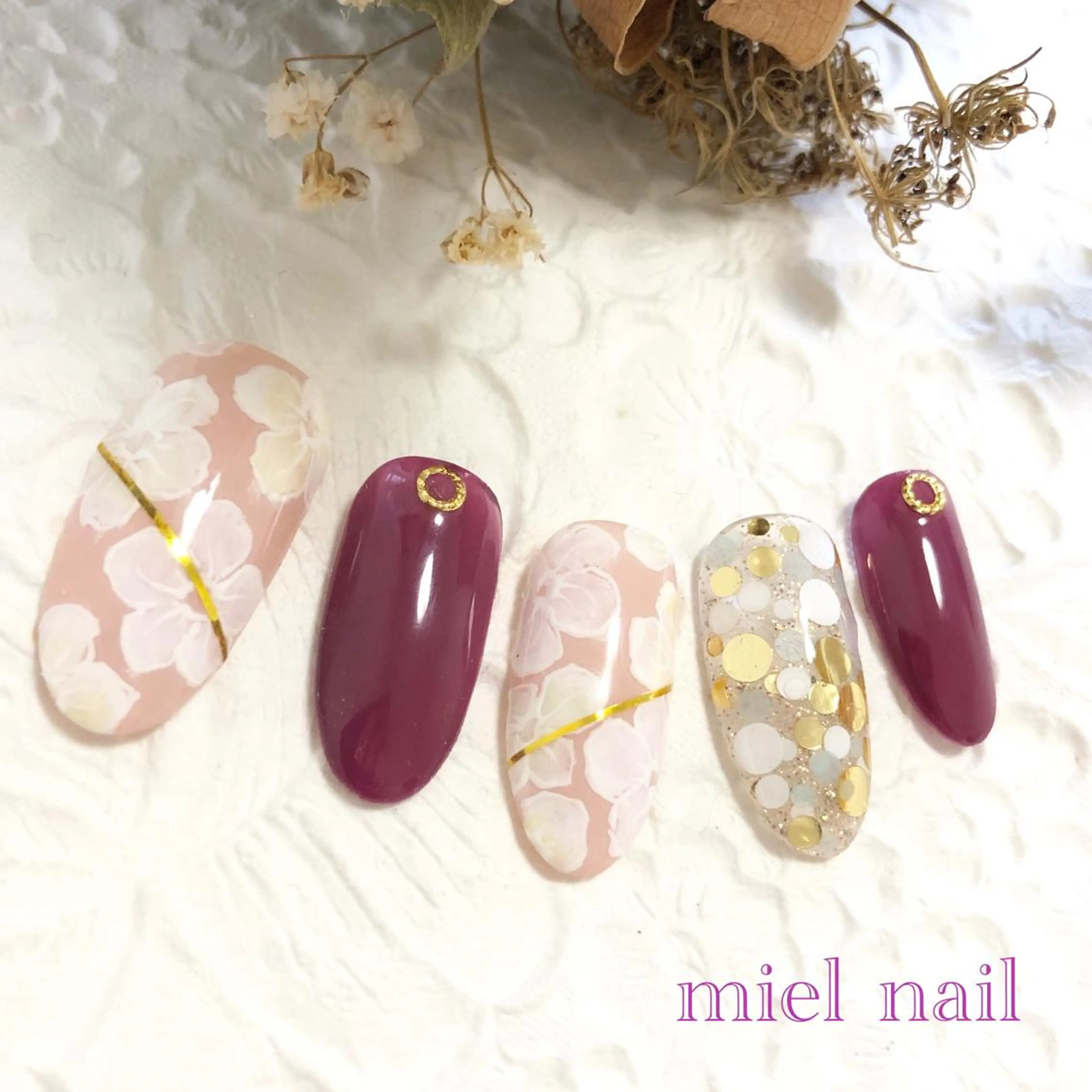 ネイル アートネイル 長さ出し ジェルネイル 持ち込み 春ネイル ハンドネイル miel nailのネイルデザイン