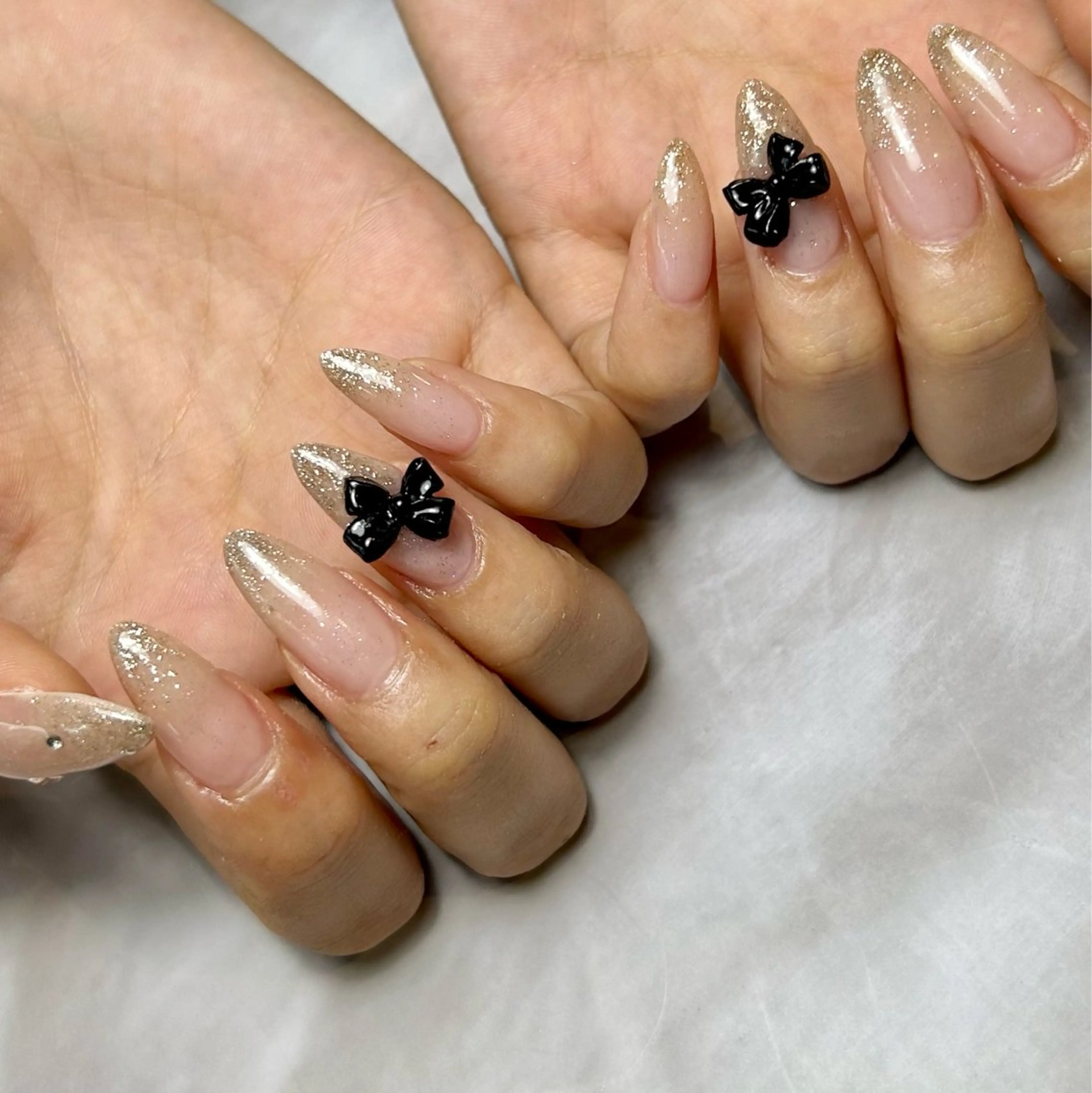 ネイル グラデーション 持ち込み リボン スカルプネイル シンプルネイル ハンドネイル Reflection marikoのネイルデザイン