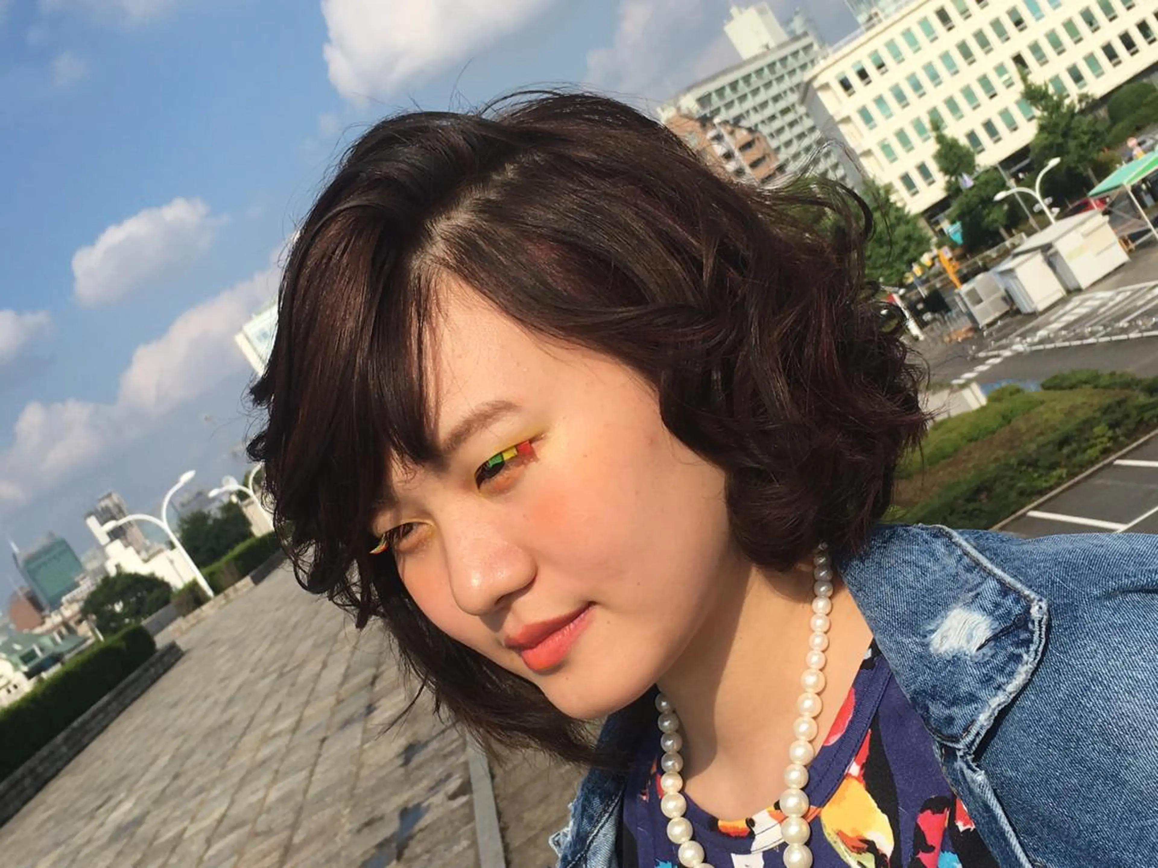 ショート ミディアム カラー パーマ 福島 純子のヘアスタイル