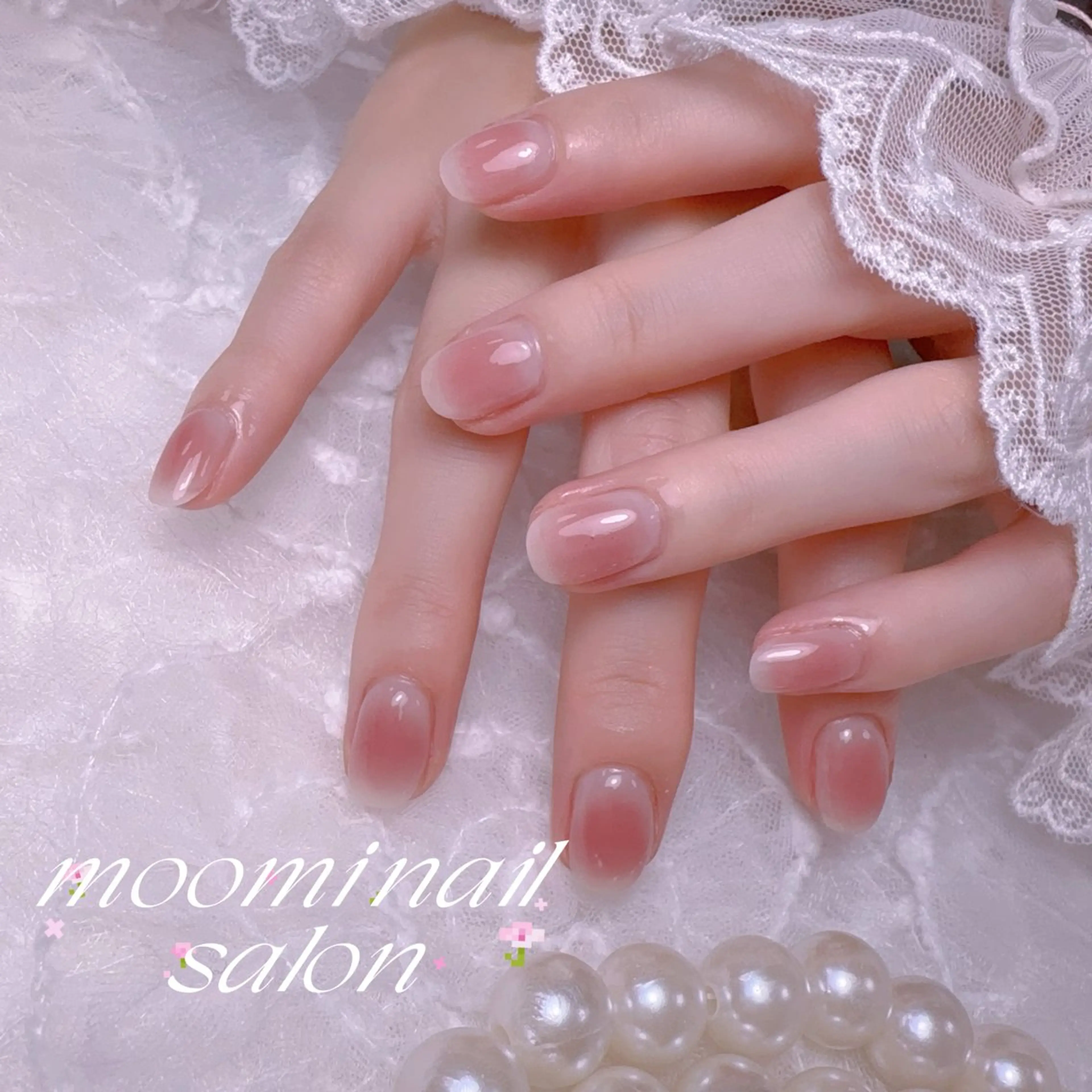 ネイル チークネイル フレンチネイル ジェルネイル グラデーション ハート ハンドネイル moomi nail スカルプ専門のネイルデザイン