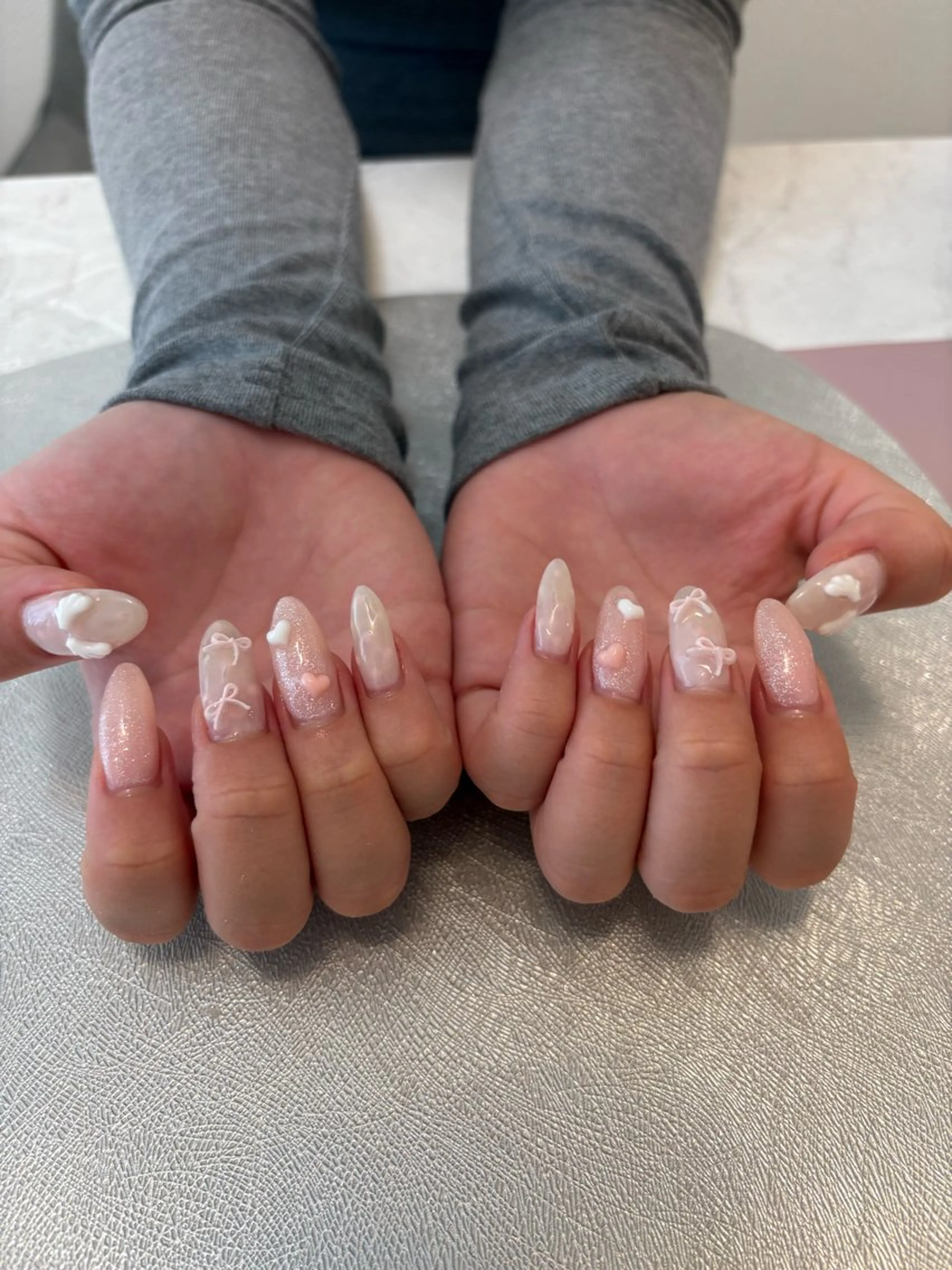 ネイル ドット ハート ピンク リボン ハンドネイル ✨韓国✨nail salonLumieのネイルデザイン