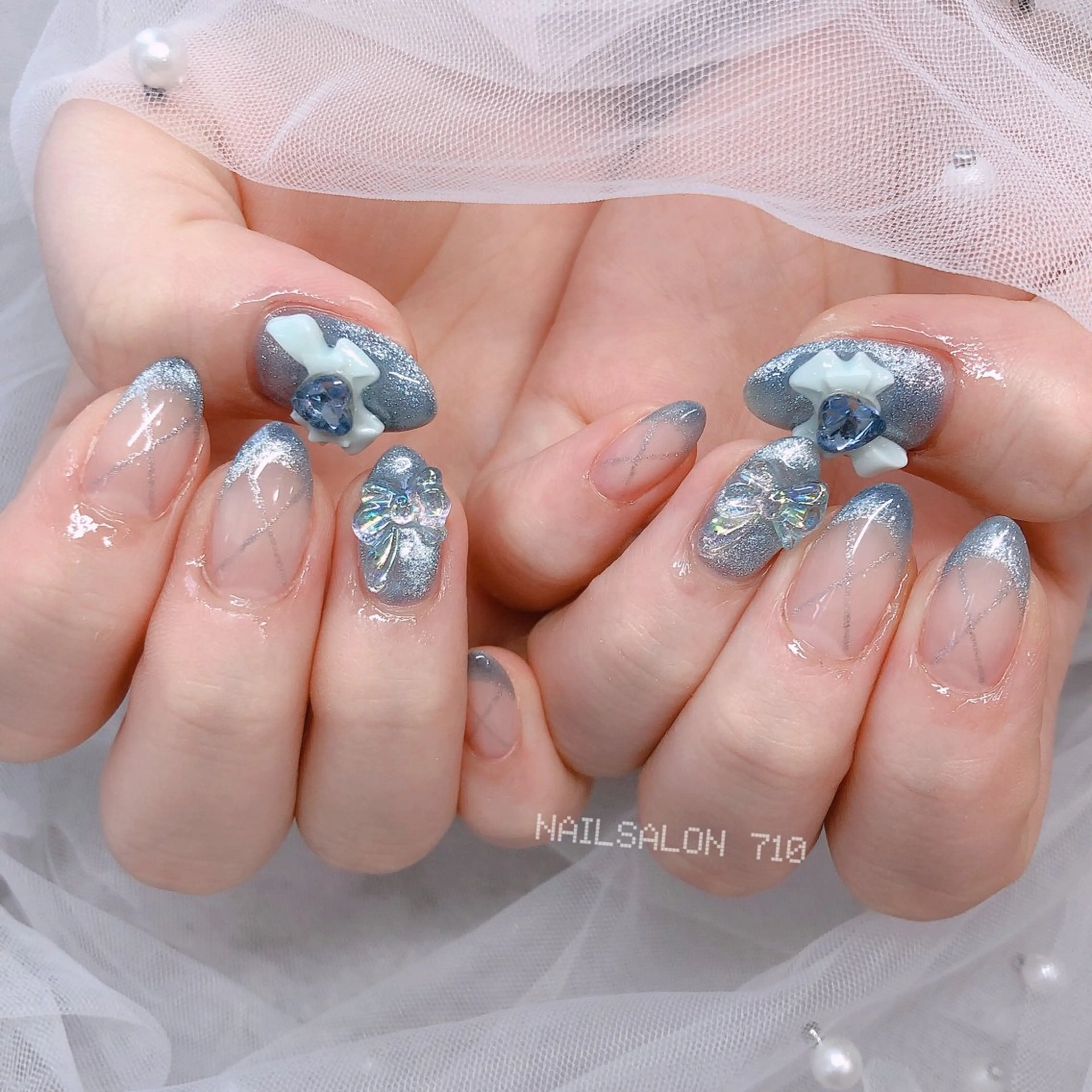 ネイル リボン ハンドネイル フットネイル ナナイチゼロ I.Naoのネイルデザイン