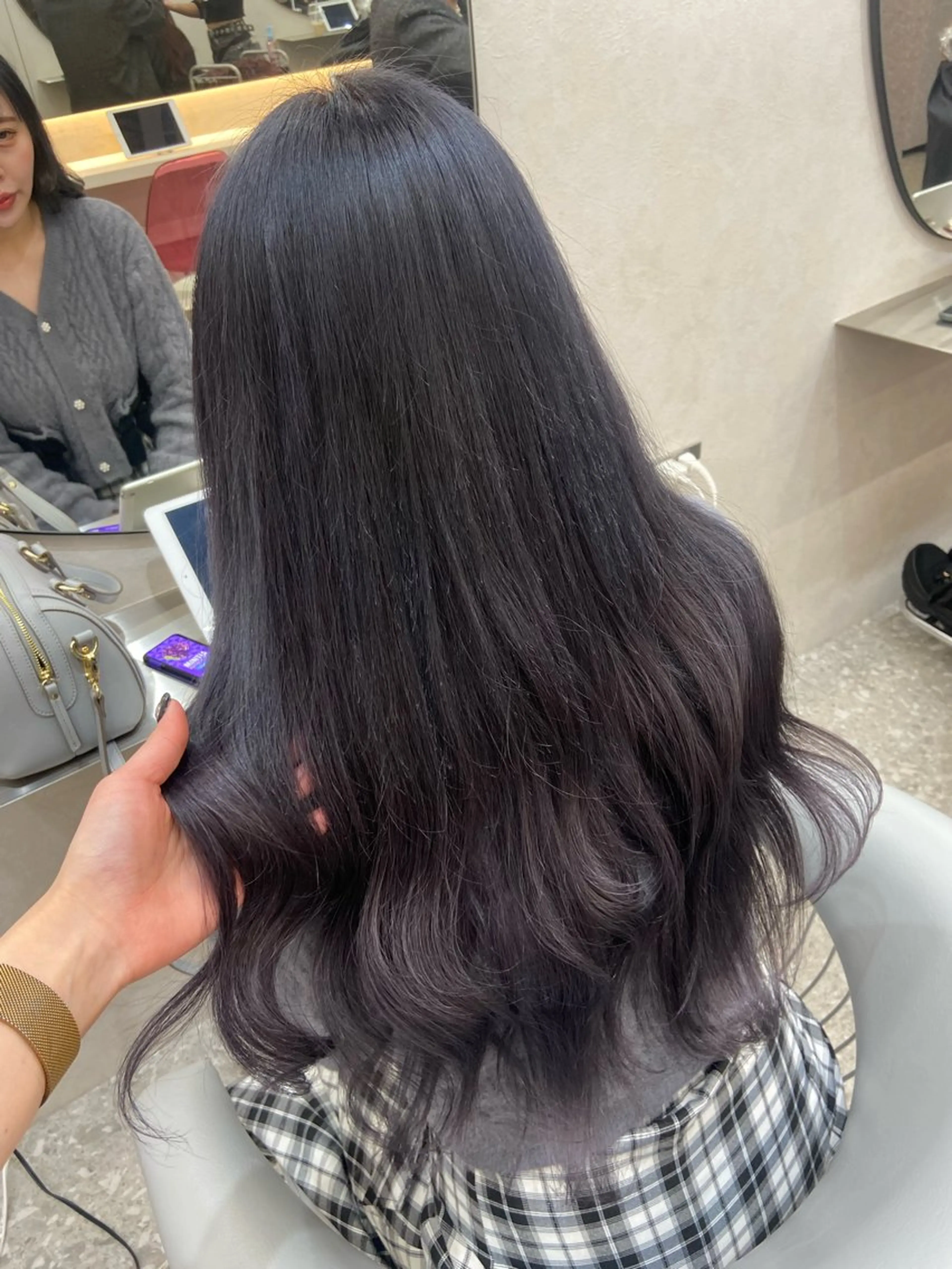 ロング カラー シールエクステ ラベンダーカラー ラベンダーグレー エクステ ヨシンモリ カット ヘアカラー エクステ 新宿/韓国ヘア 中明度カラー/かやのヘアスタイル