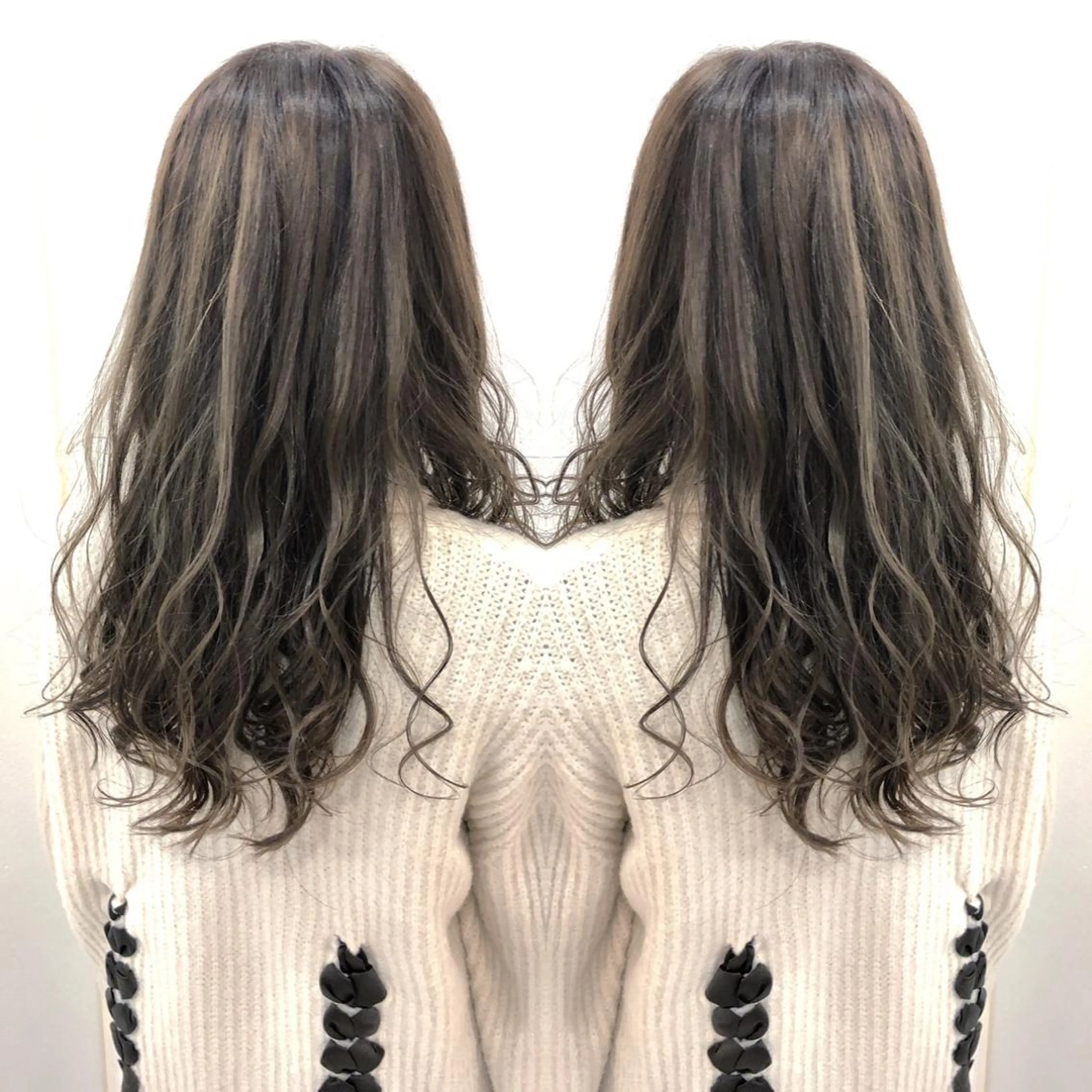 セミロング カラー グレージュ ハイライトカラー ハイライト 髪質改善特化サロン ICONIQ天神店のヘアスタイル