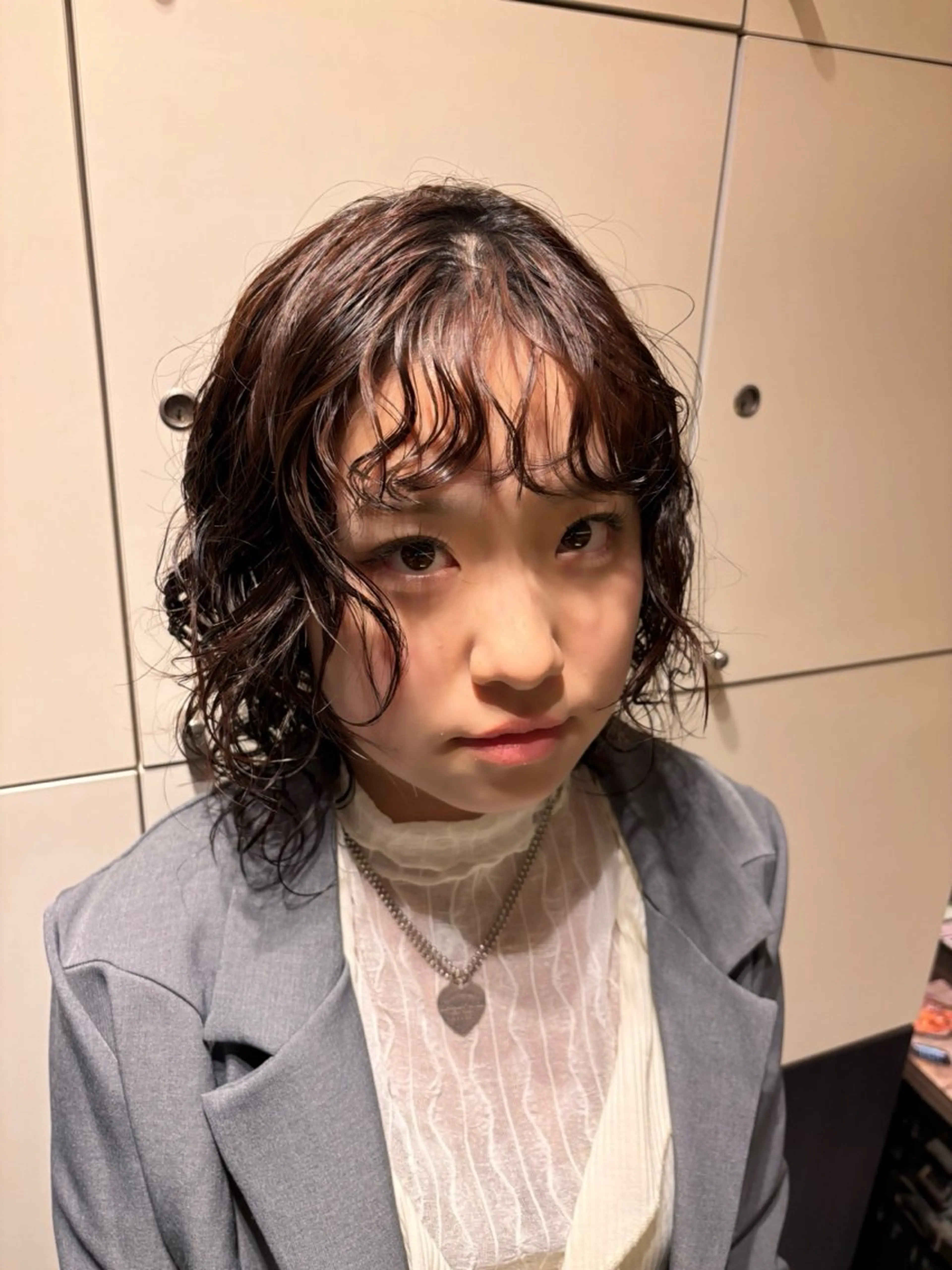 ミディアム パーマ ミディアムパーマ ボブ レイヤーカット ニュアンスパーマ 水原波津輝/ボブ /ニュアンスパーマのヘアスタイル