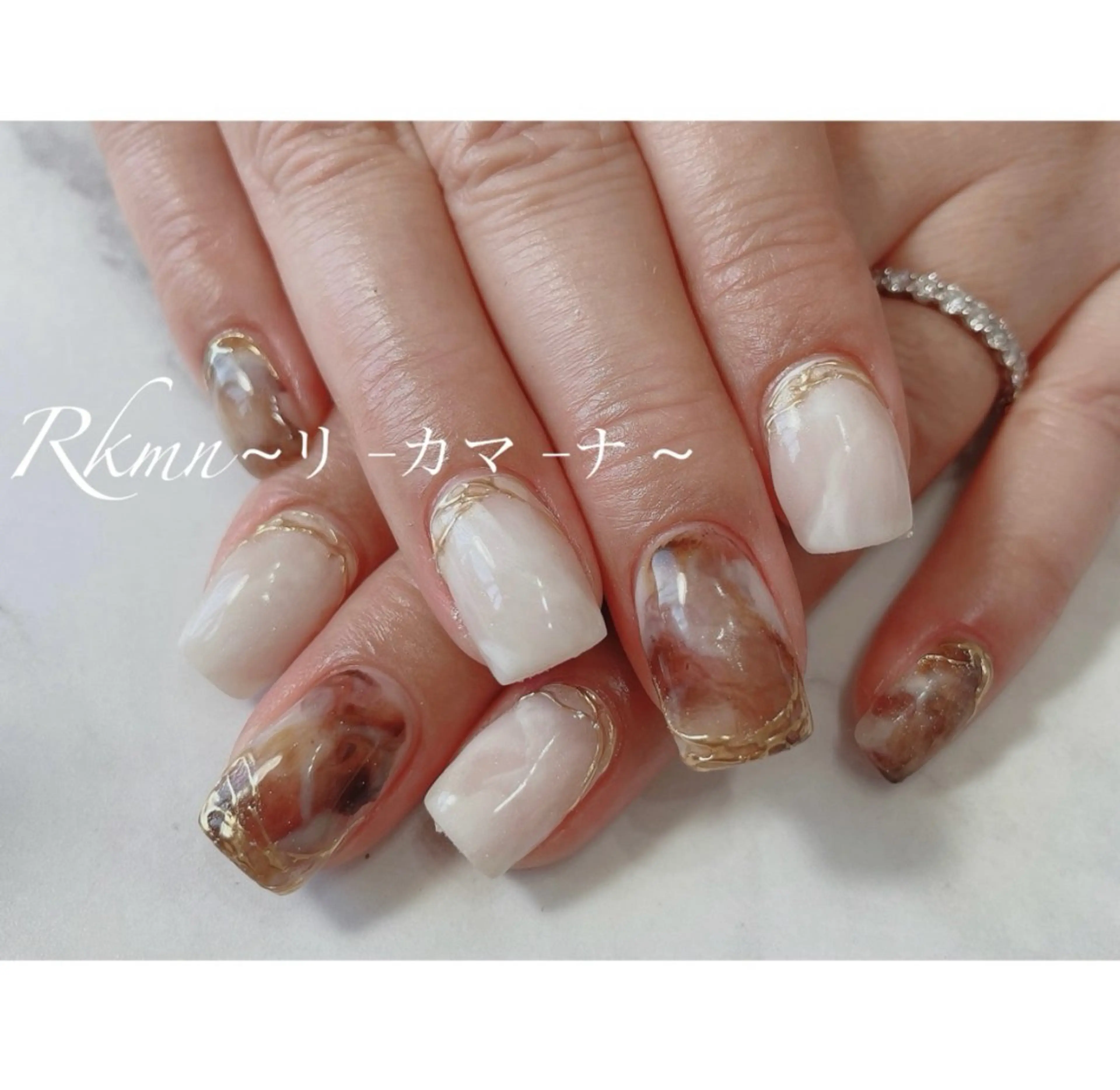 ネイル アートネイル 大理石ネイル(マーブル) ミラーネイル ニュアンスネイル 春ネイル ハンドネイル フットネイル ハンドケア Rkmn ~リ-カマ-ナ~のネイルデザイン