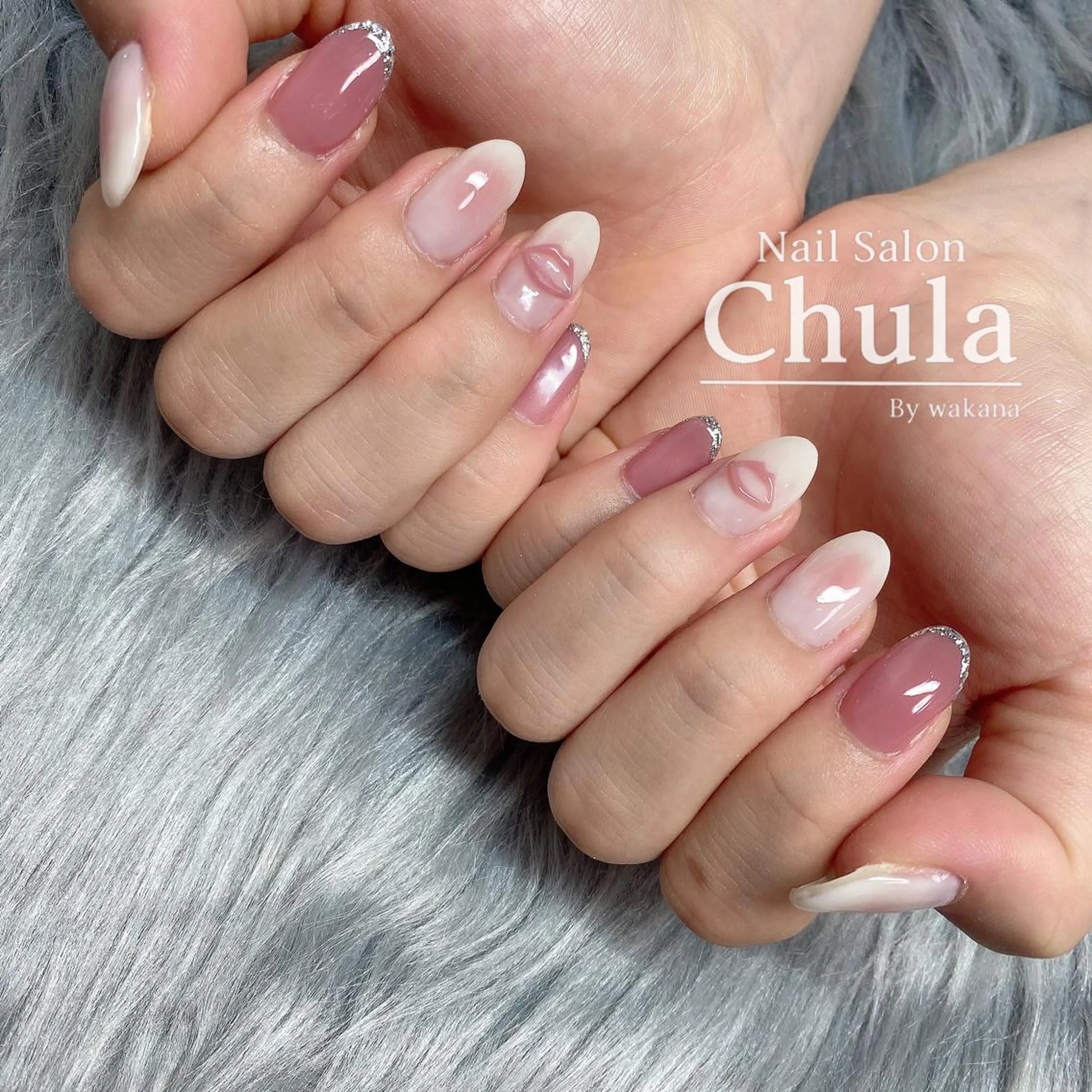 ネイル チークネイル フレンチネイル ガラスフレンチ ハンドネイル Nailsalon Chulaのネイルデザイン