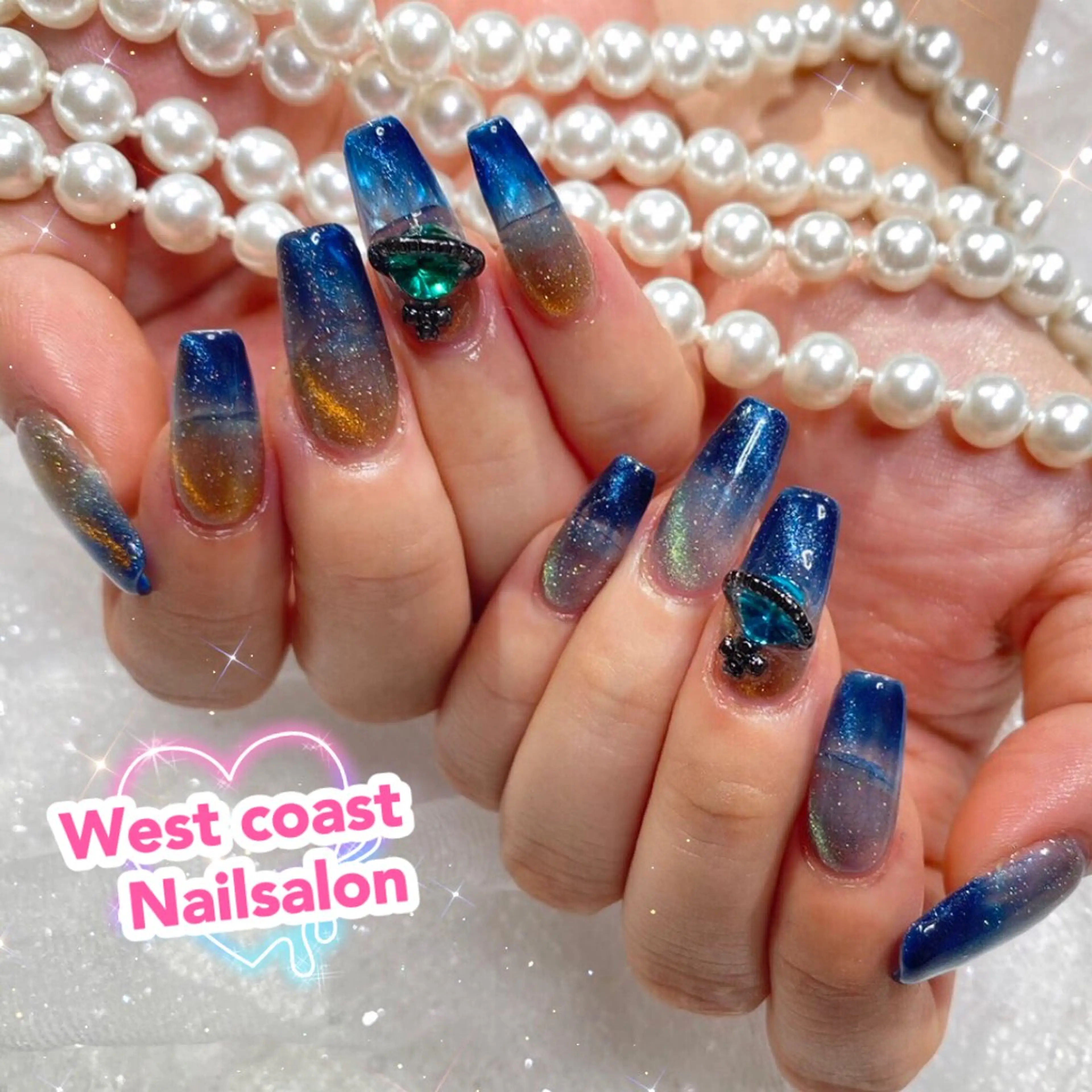 ネイル ハンドネイル リボン、ガーリー パーツ放題専門店のネイルデザイン