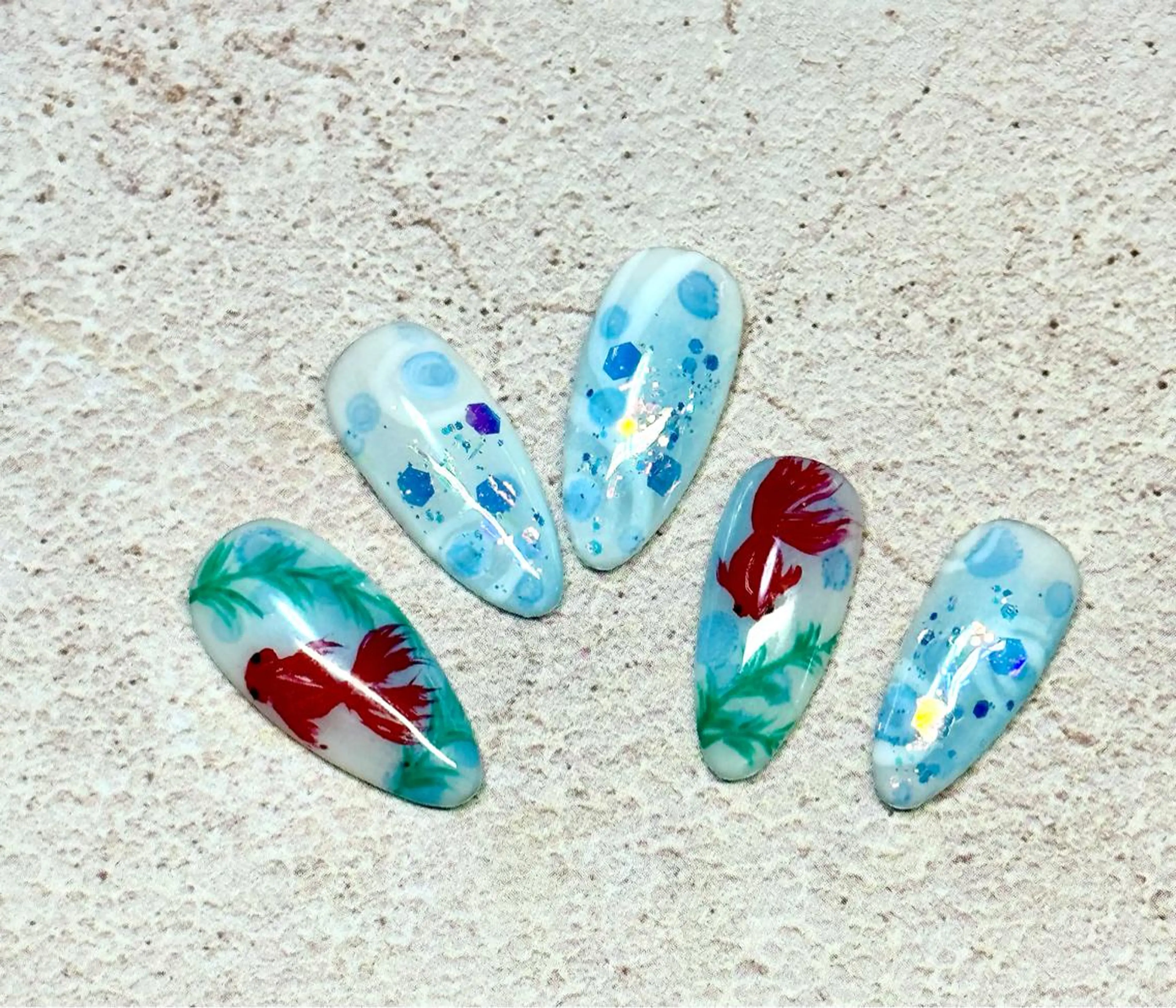 ネイル ブルー 夏ネイル ハンドネイル M.N_ nailのネイルデザイン