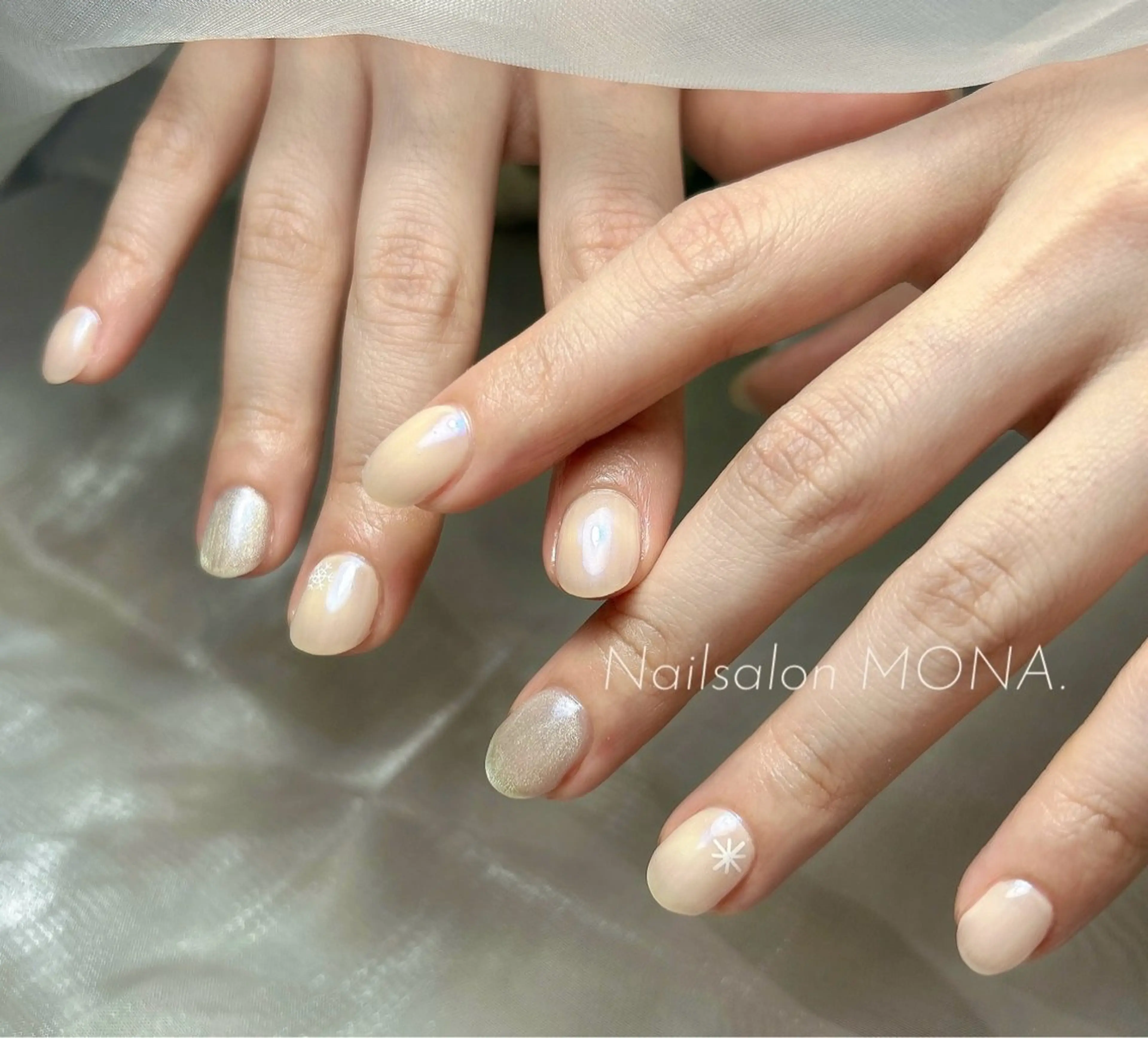 ネイル オーロラネイル マグネットネイル シルバー ハンドネイル Nailsalon MONA.のネイルデザイン