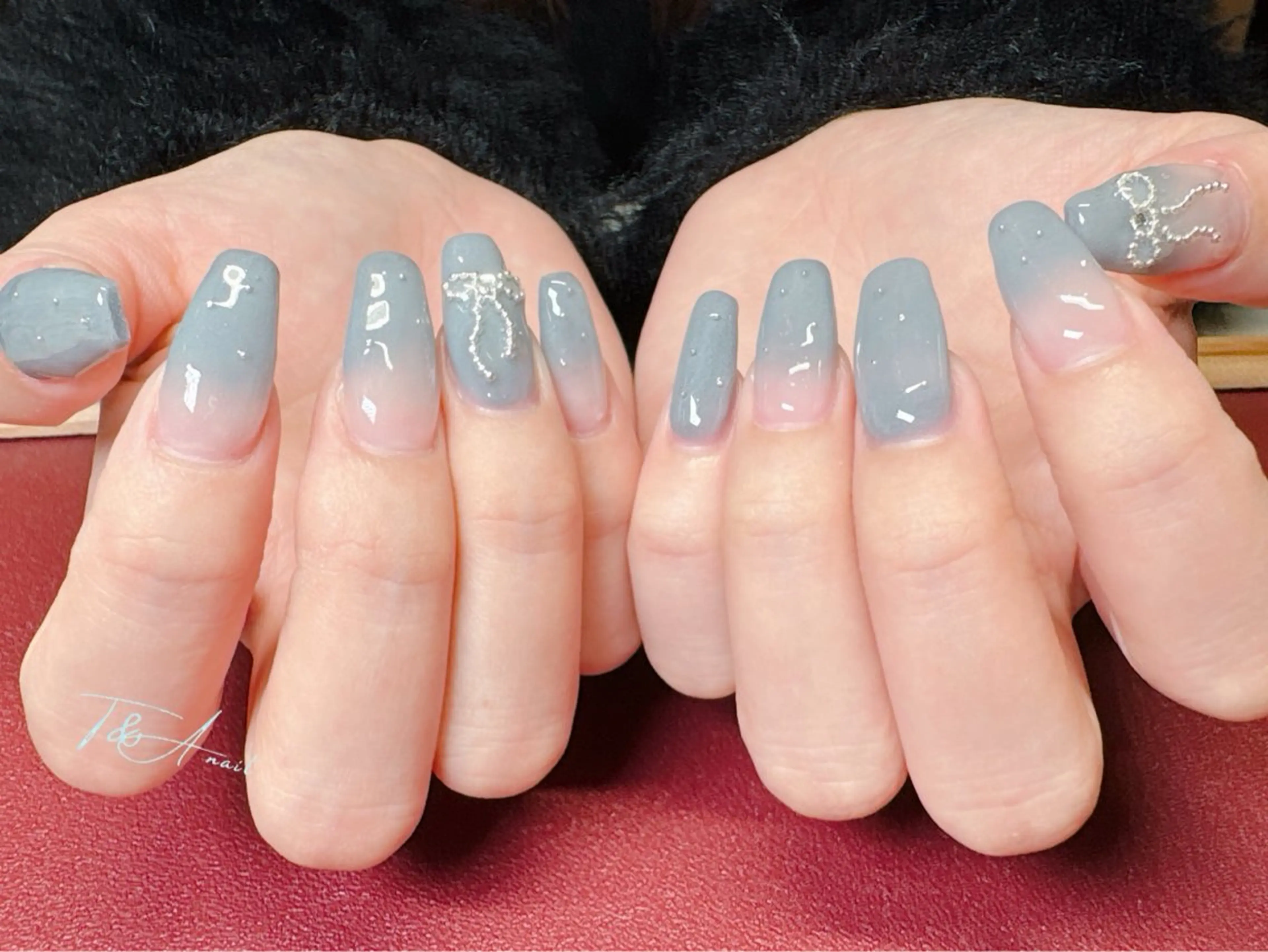 ネイル 長さ出し ジェルネイル グラデーション リボン スカルプネイル ハンドネイル T&A nailのネイルデザイン