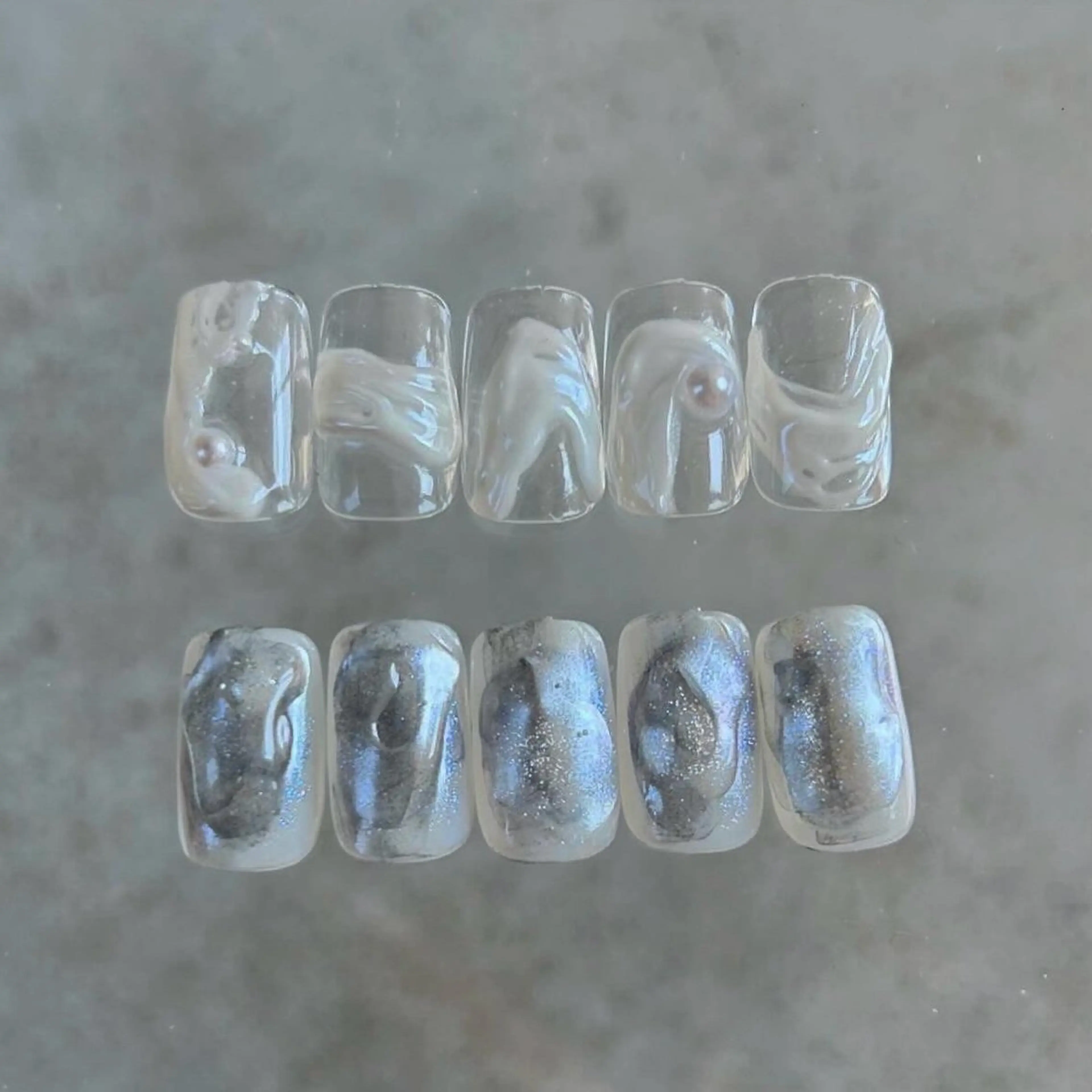 ネイル ブルー カジュアル クリアネイル 氷ネイル・うるうるネイル キラキラネイル ハンドネイル ハンドケア lyly.nail所属・lylynail YUUKAのネイルデザイン