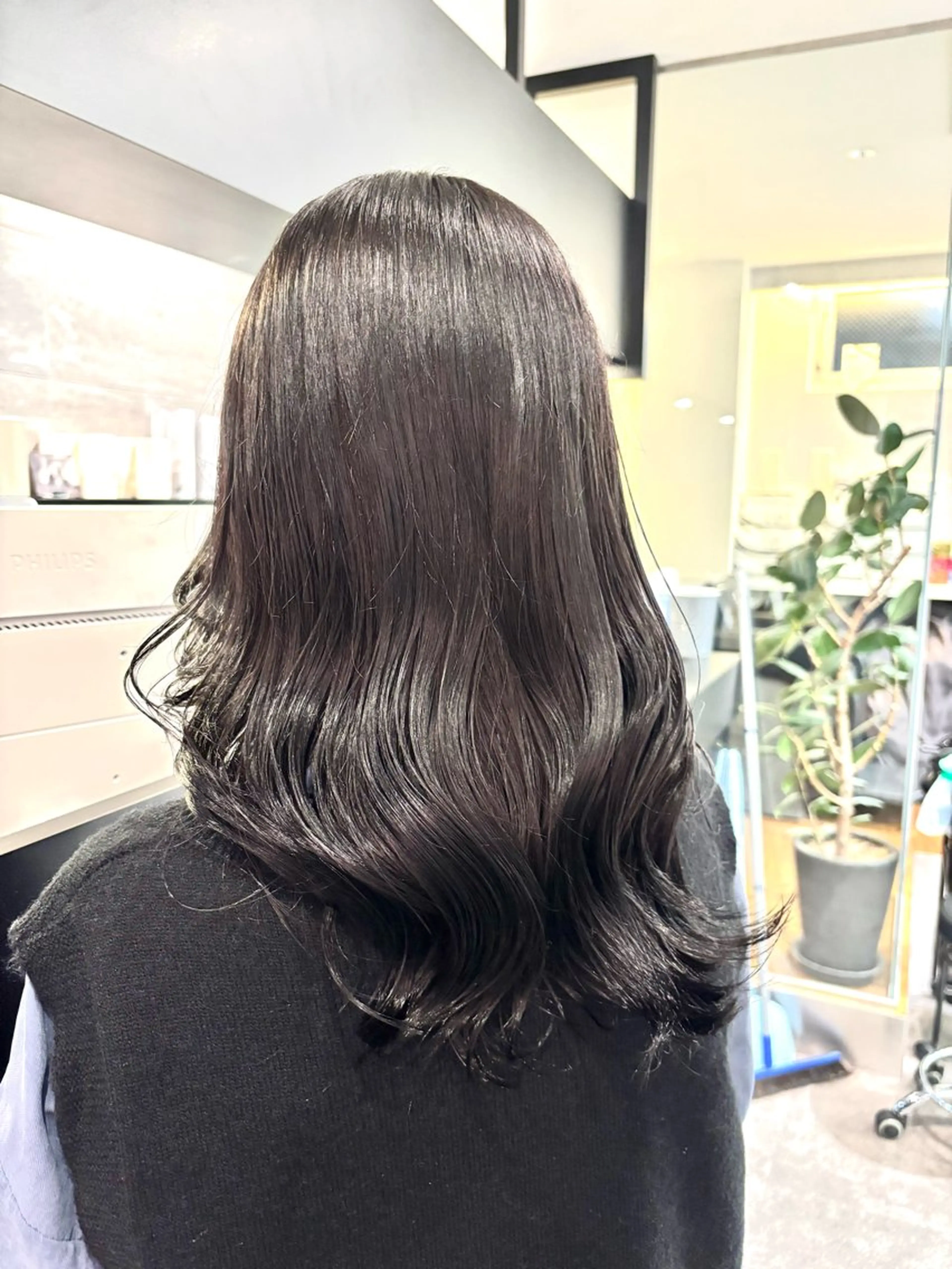 ミディアム カラー グレージュ ブリーチなし ダブルカラー/ゆなのヘアスタイル