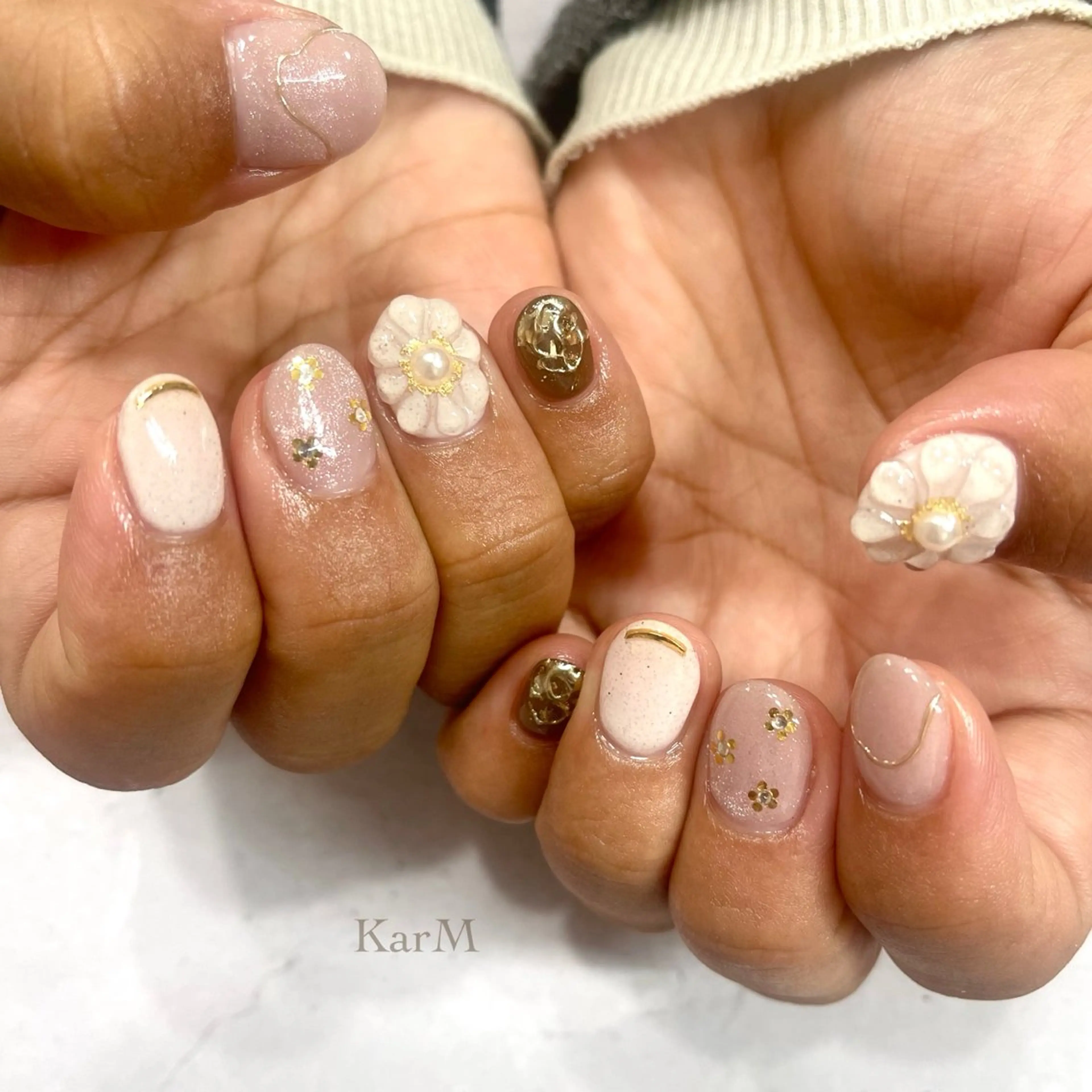 ネイル 韓国ネイル マグネットネイル ニュアンスネイル ピンク リボン ハンドネイル ogino karinのネイルデザイン