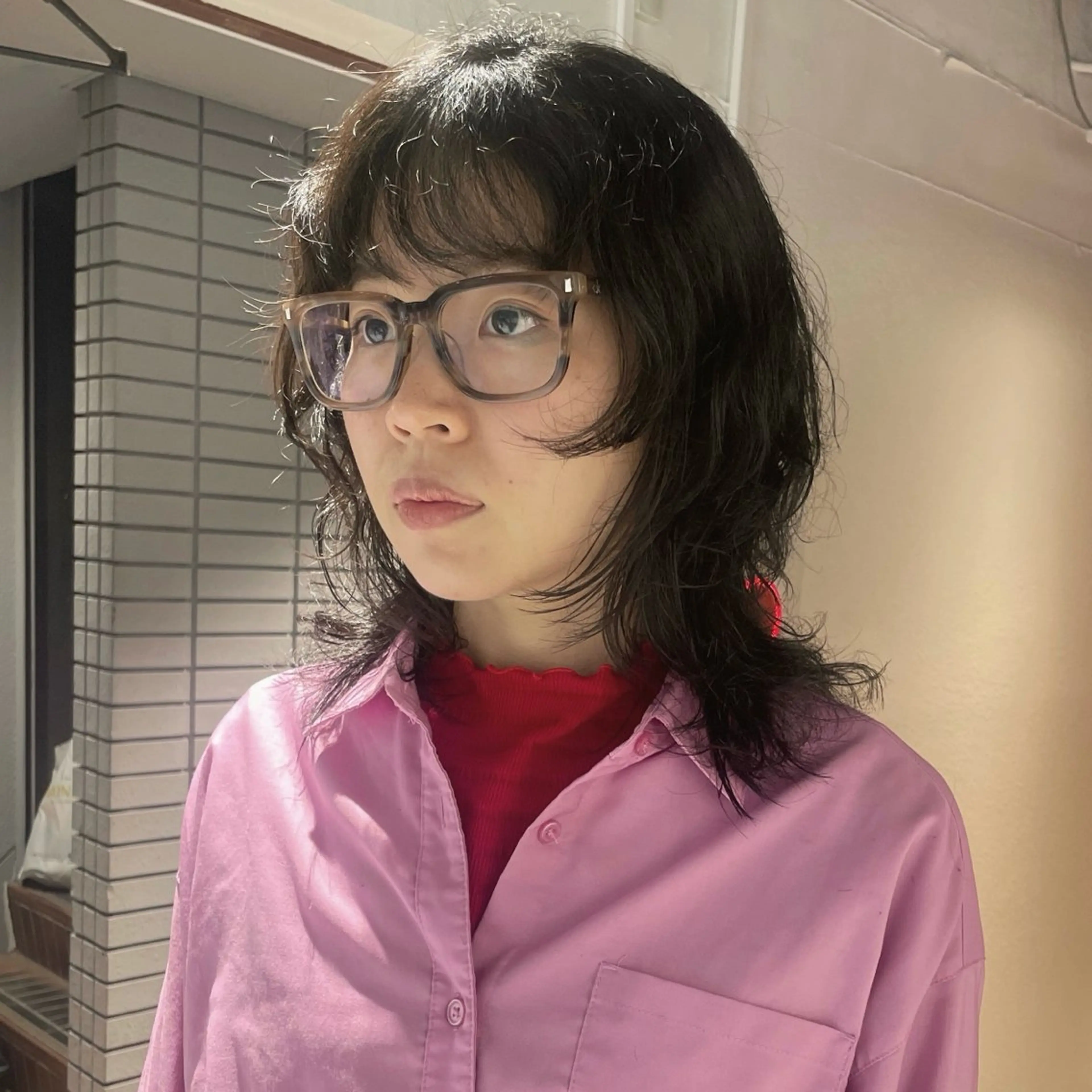 ミディアム くびれヘア ハッシュカット レイヤーカット カット ヘアカラー トリートメント レイヤー×初 パーマ|hinakoのヘアスタイル